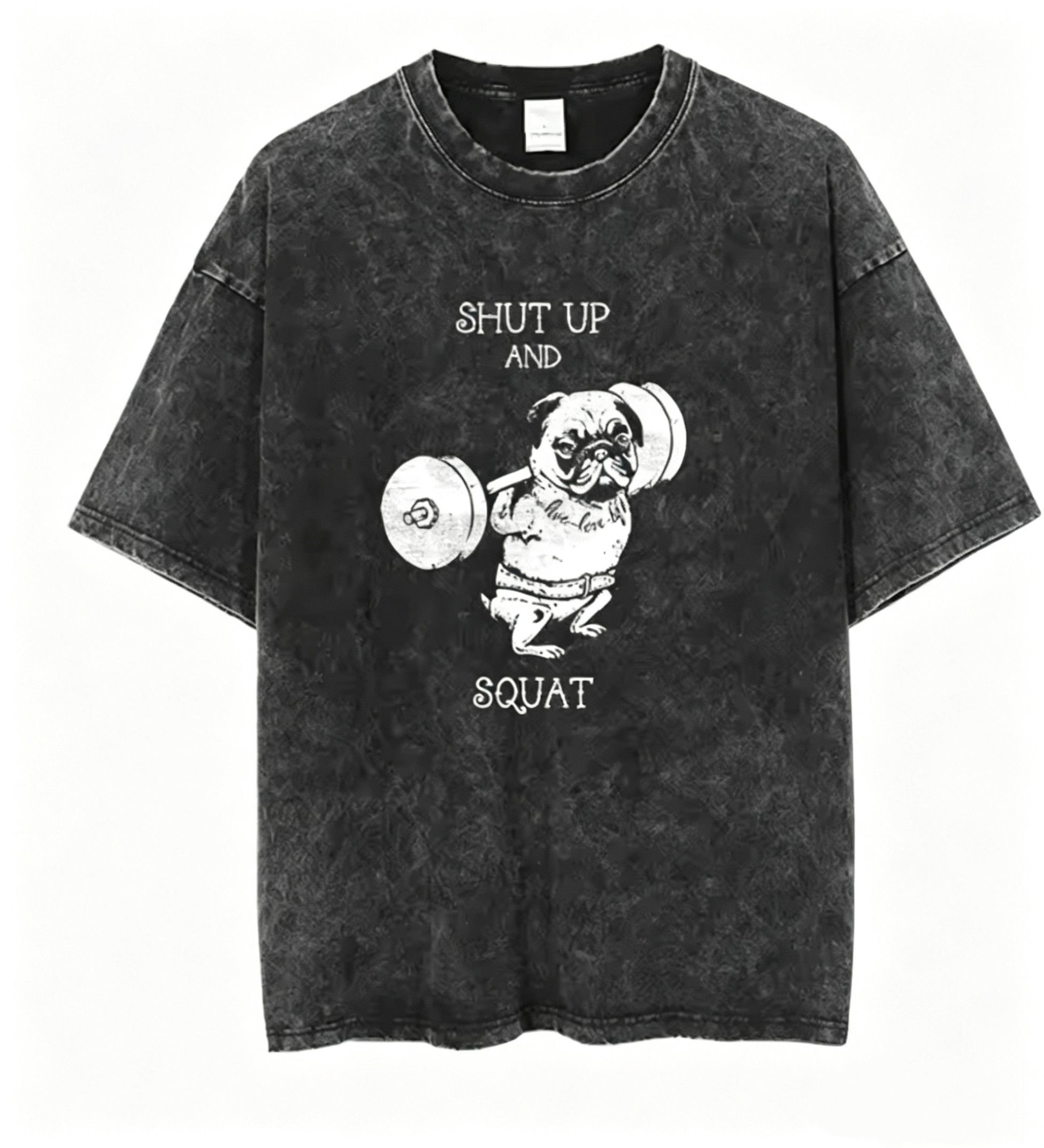 Japanese Brand Cute Bulldog Shut Up and Squat Gym Graffiti Washed T-Shirt Size US XL / EU 56 / 4 - 1 Thumbnail