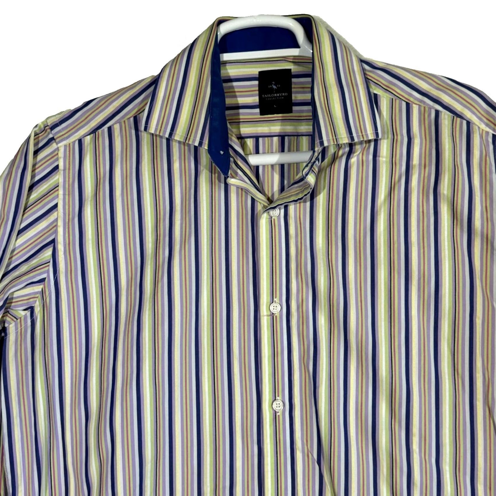 Tailorbyrd TAILORBYRD Multicolor Striped Cotton Shirt Men’s Large Button-Up, Pockets, 31" Length, 46" Chest, Long Sleeve, Regular Fit Size US L / EU 52-54 / 3 - 3 Thumbnail