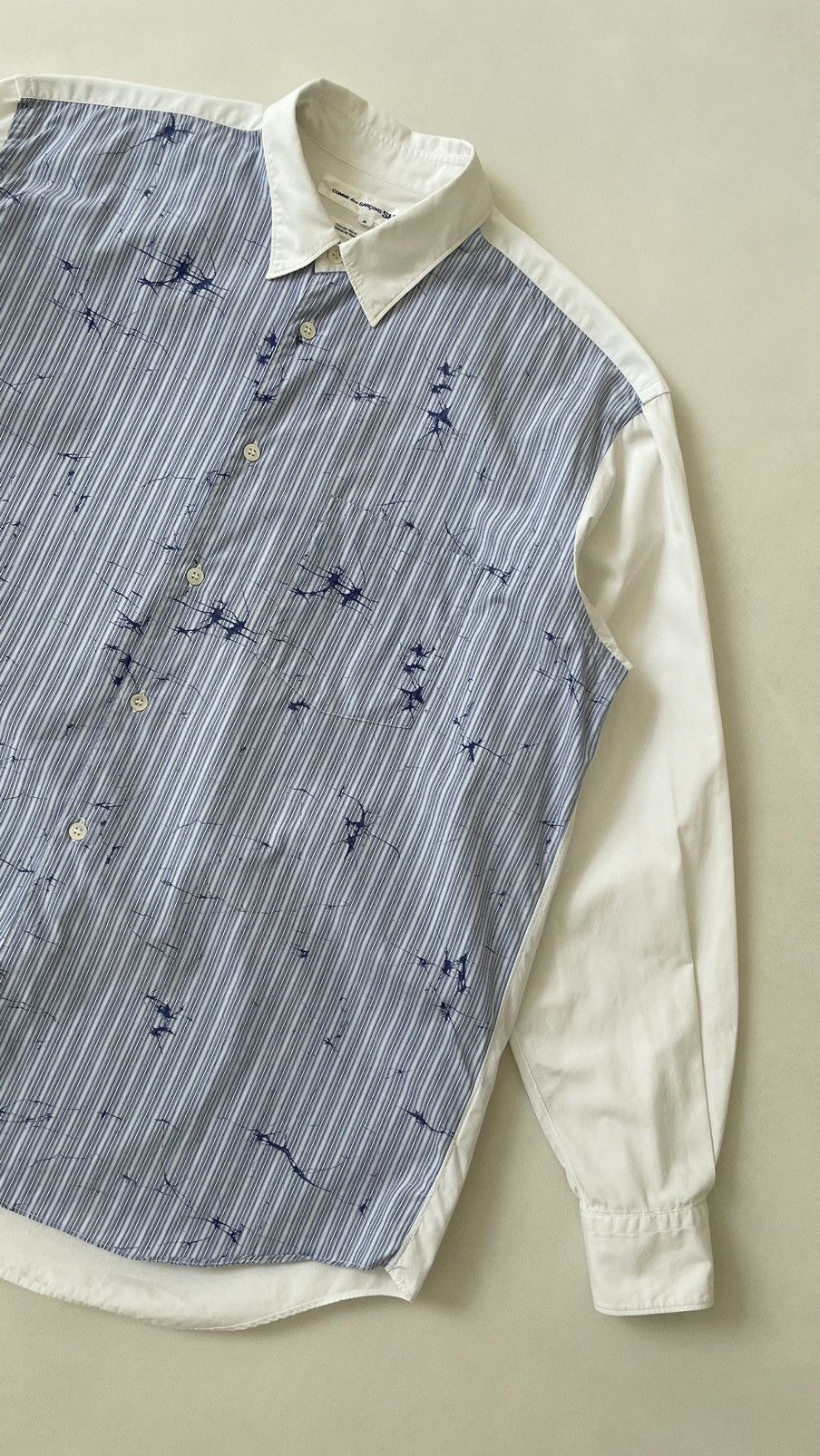 Comme des Garcons Blue/White Stripe Shirt With ‘Splat Print’ Size US M / EU 48-50 / 2 - 4 Thumbnail