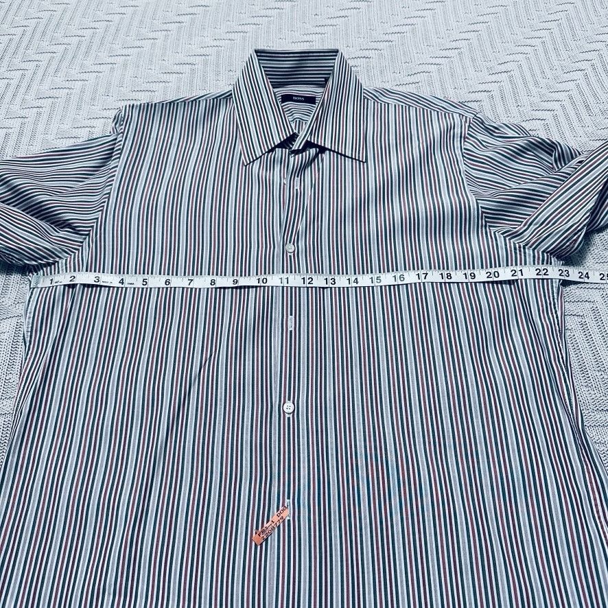 Hugo Boss Hugo Boss red and gray striped button down Size US L / EU 52-54 / 3 - 7 Thumbnail