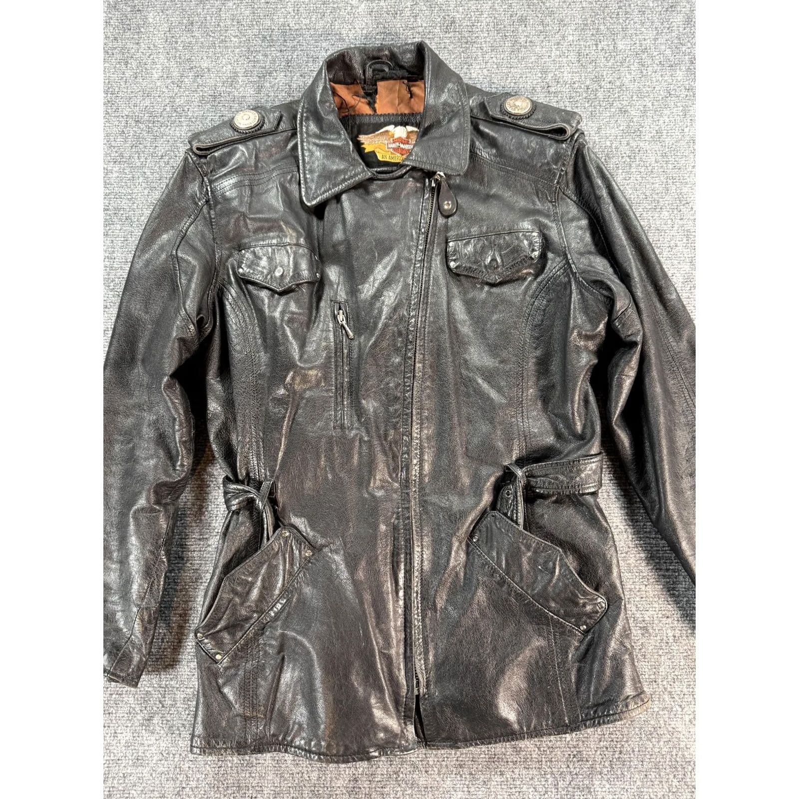 Harley Davidson VINTAGE Harley Davidson Jacket Womens Medium Black Leather Moto Biker 90s Size M / US 6-8 / IT 42-44 - 2 Thumbnail