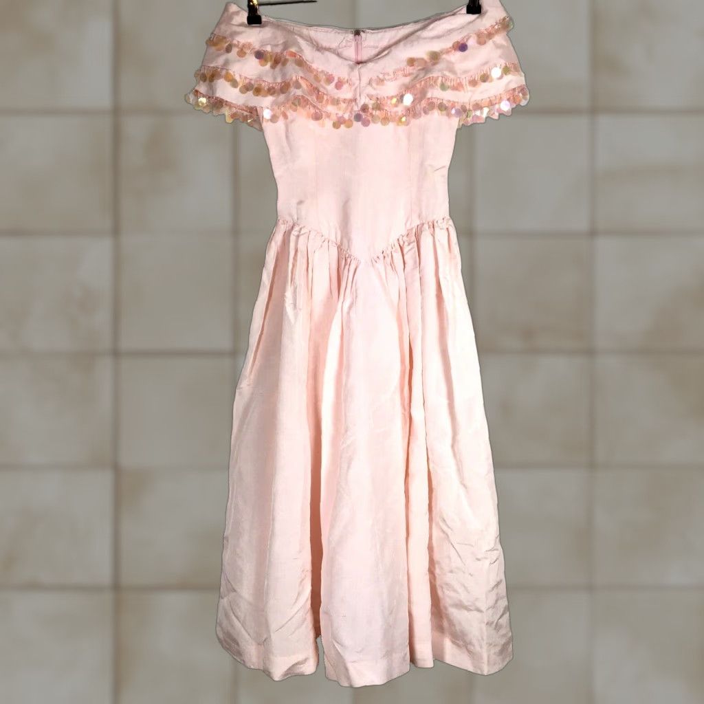 80s Prom Xs Prom Dresses VINTAGE 1980s Prom Pink Beaded Tassel Off