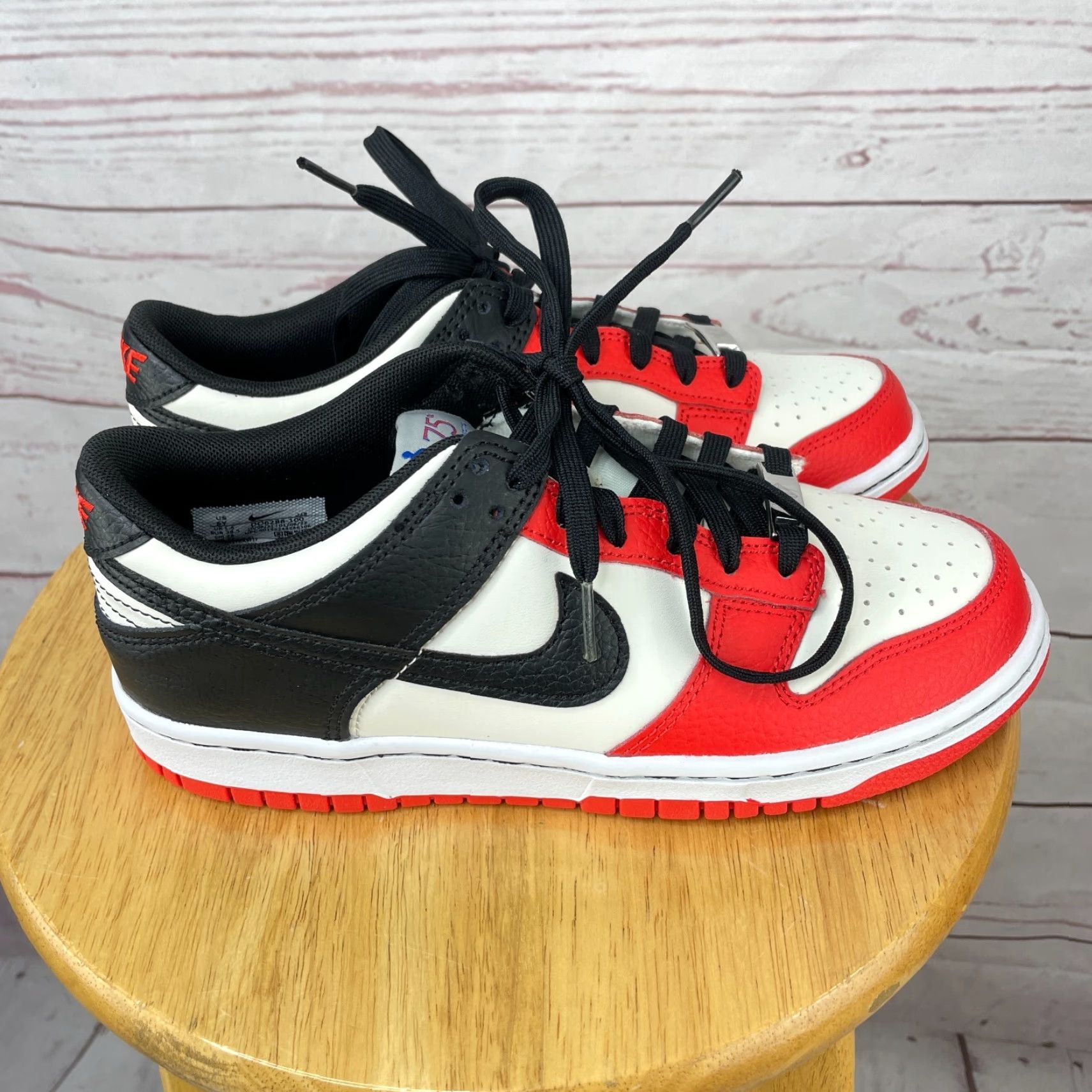Nike Nike Dunk Low EBM NBA 75 Anniversary Chicago Chile Red GS DO6288-100 Size 6Y Black Colorblock Sneaker Men’s Boys Girls? Size US 6 / EU 39 - 6 Thumbnail