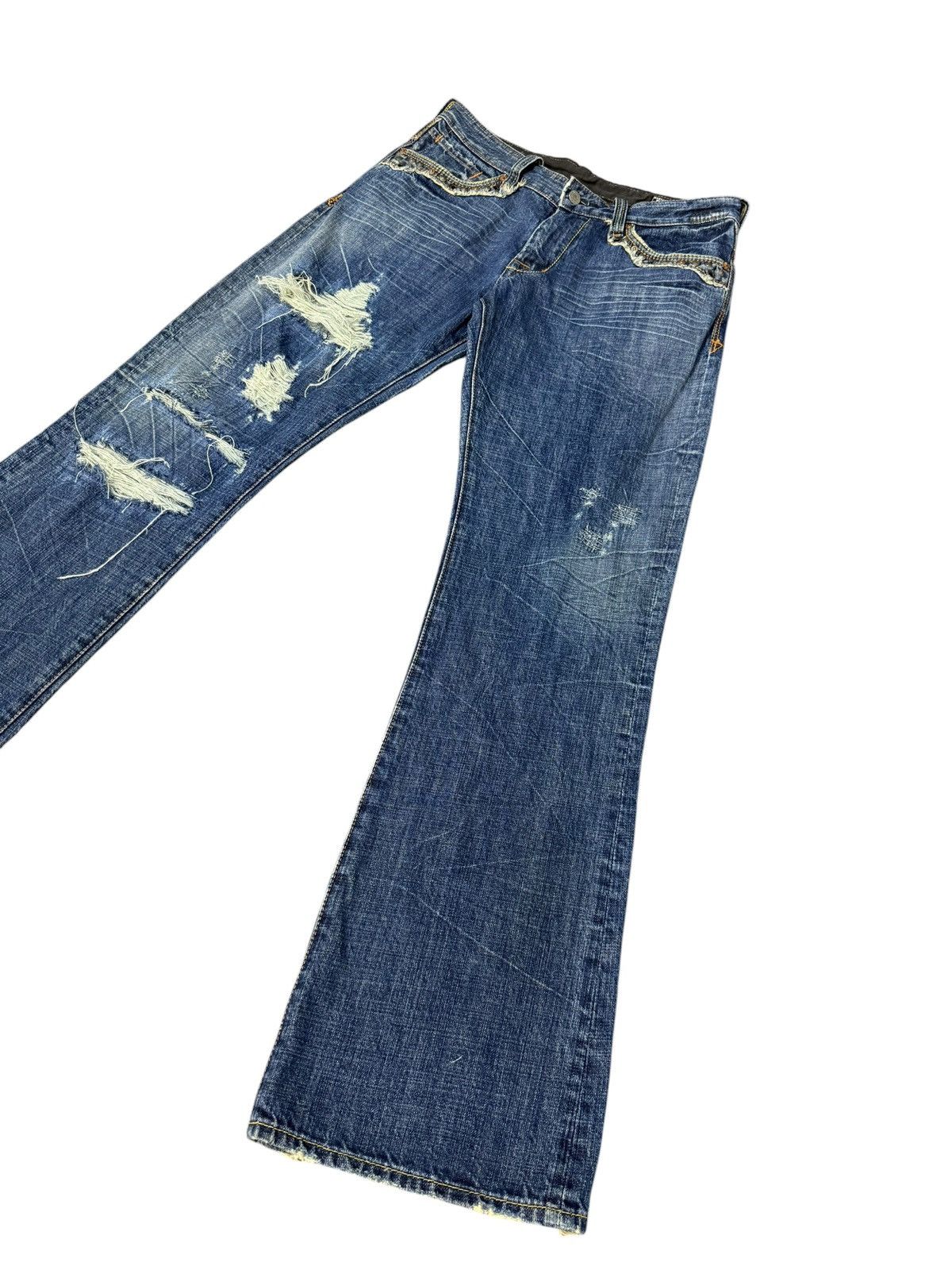 Japanese Brand Flare Jeans Bartack Distress Boot Cut amiri lgb dior 3🟦5 Size US 31 - 3 Thumbnail
