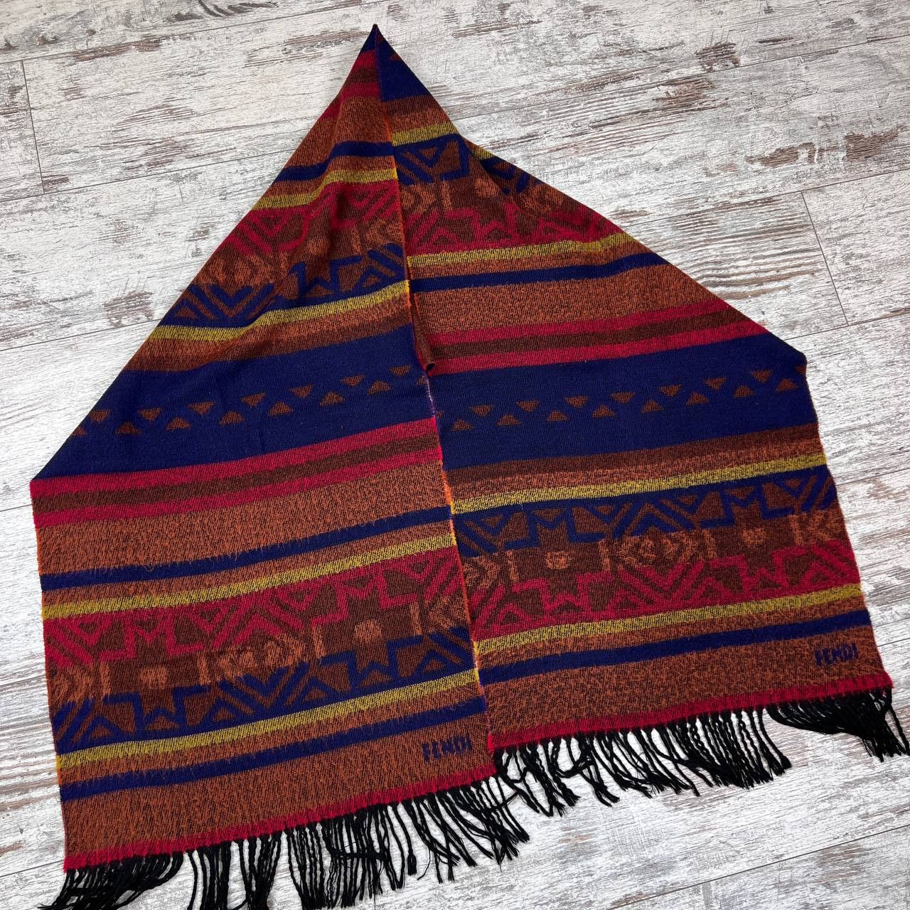 Fendi 2000s Fendi Geometric Multicolor Tribal Print Wool Scarf Size ONE SIZE - 7 Thumbnail