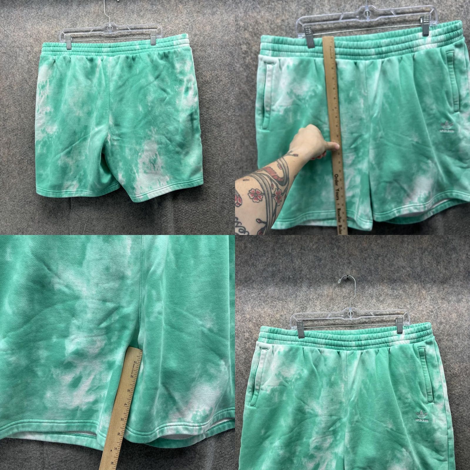 Adidas Adidas Shorts Men 2XL Teal Blue Tie Dye Fleece Elastic Waist Trefoil – Casual, Travel, Blue, 2XL, Regular Fit, Polyester, Inseam 7 in Size US 39 - 8 Thumbnail