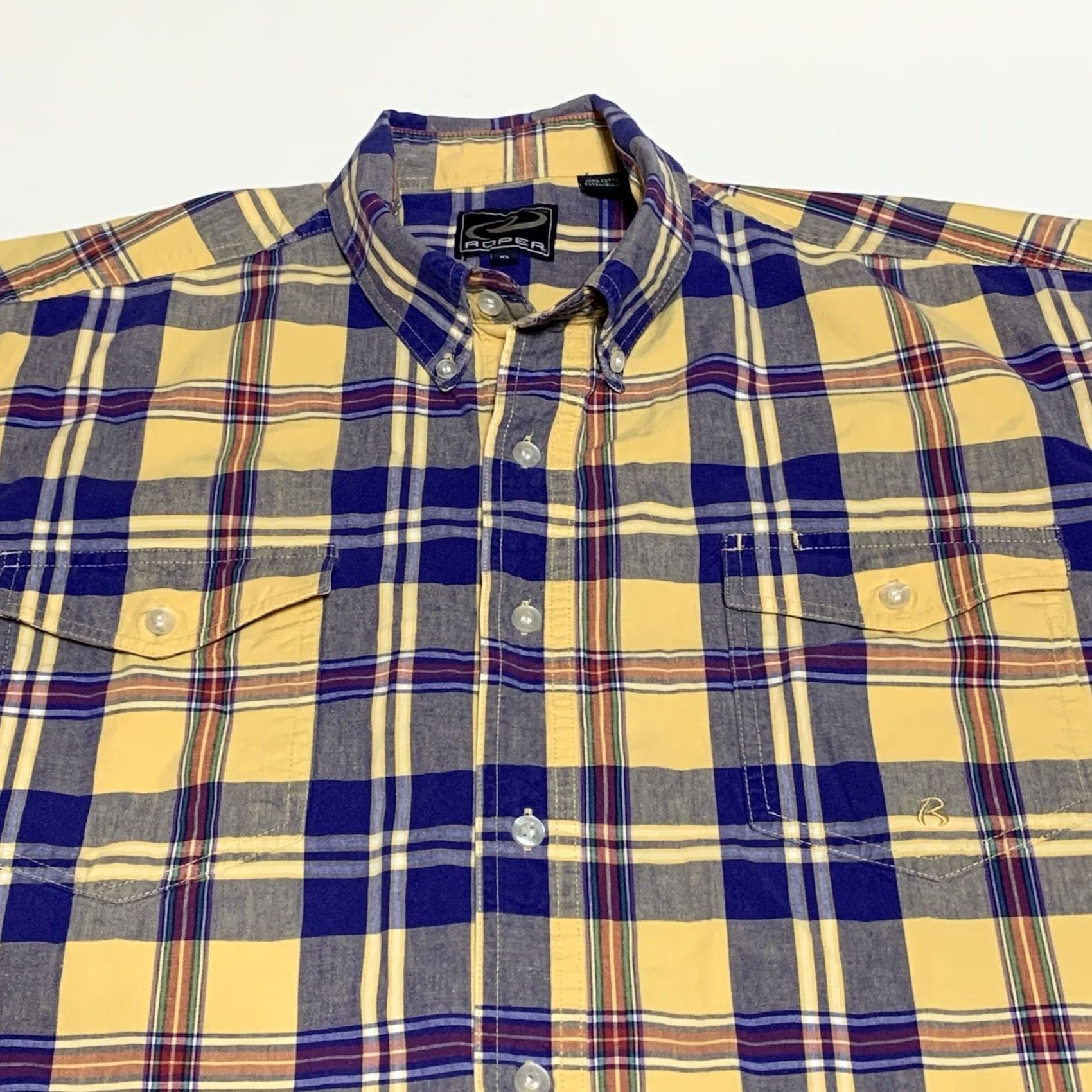 Roper ROPER Shirt Button Front Short Sleeve Plaid XL Men Blue Yellow Multicolor Regular Fit Casual Western CowboyMens Size US XL / EU 56 / 4 - 2 Thumbnail