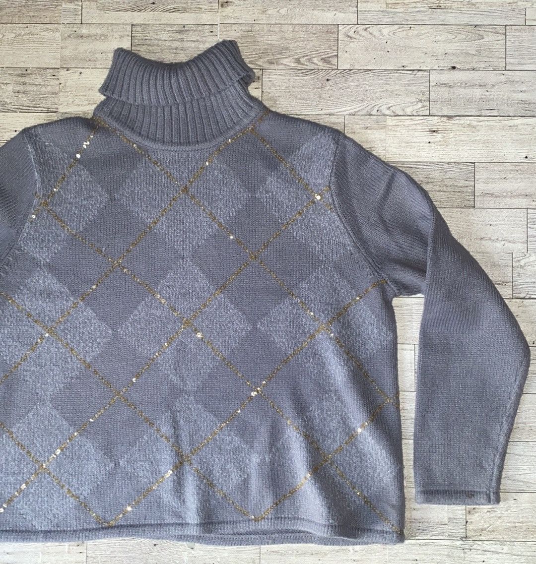 Vintage Vintage, Purple/Gray, Argyle Print, Turtleneck Knit Sweater Size S / US 4 / IT 40 - 3 Thumbnail
