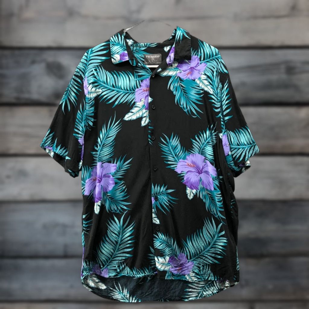 Primark Primark Hawaiian Shirt Mens 2XL Slim Fit Short Sleeve Button Up Black Green Palm Shirt Size US XXL / EU 58 / 5 - 1 Thumbnail