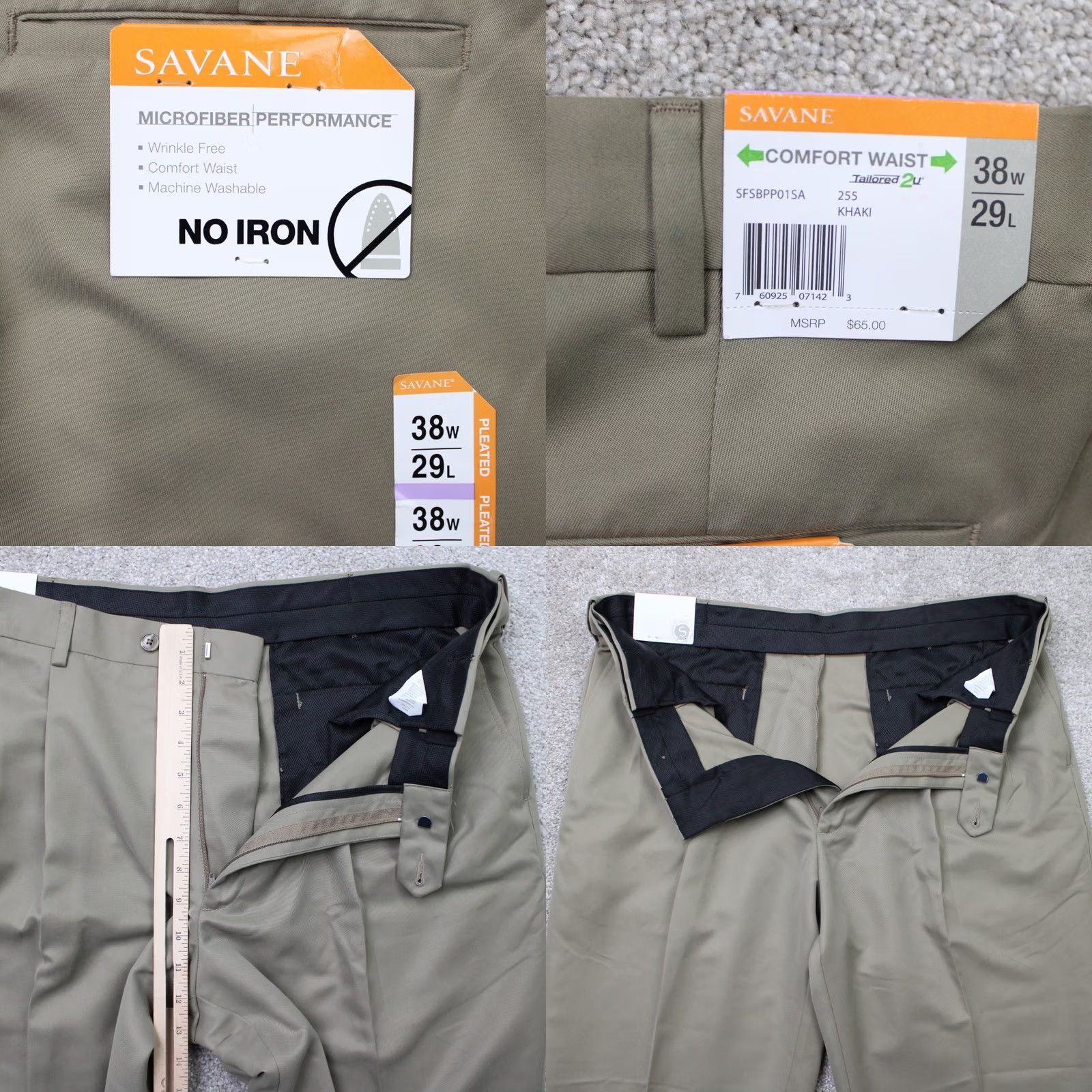 Savane Savane Mens 38x29 Khakis Pants Beige Polyester NWT Regular Cuffed Front Pleated Stretch Upscale Dress Casual Slant Pockets Men Size US 38 / EU 54 - 8 Thumbnail