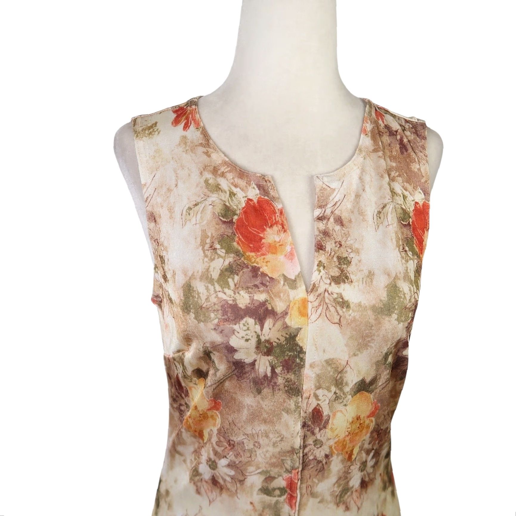 Vintage VINTAGE Jazz Sport Tank Womens 90s Floral Cream Brown Orange Sleeveless M Bohemian Clothing Size M / US 6-8 / IT 42-44 - 2 Thumbnail