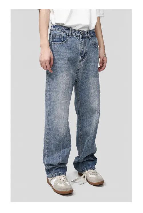 Other Loose elastic waist straight leg simple washed jeans Size US 32 / EU 48 - 4 Thumbnail