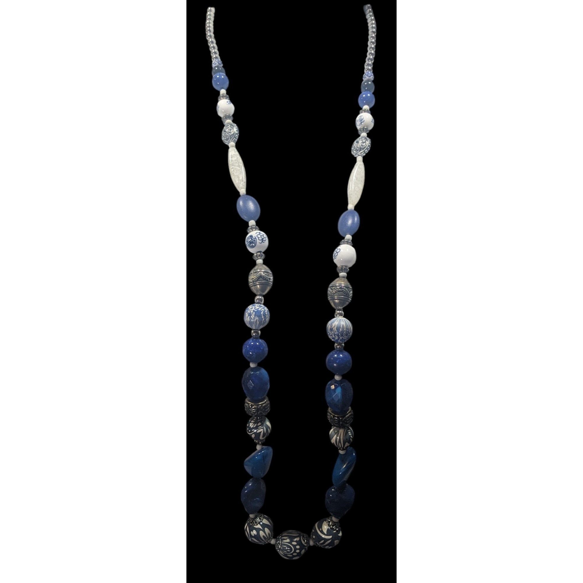 Other Vintage Blue And White Floral Mixed Media Beaded Necklace Size ONE SIZE - 4 Thumbnail