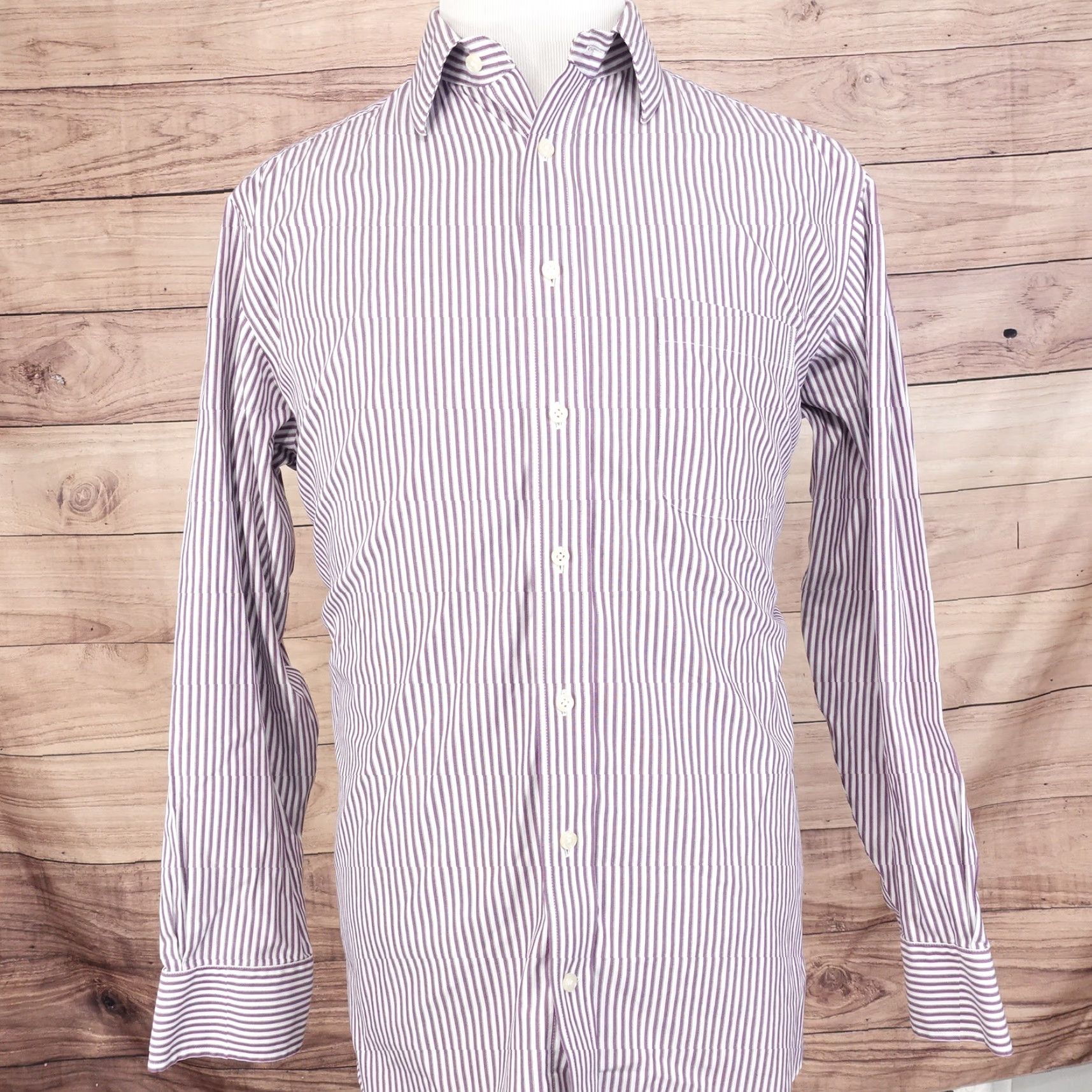 Stafford VINTAGE Stafford Men's Dress Shirt Long Sleeve Striped Cotton Business Casual Formal 16 Size 42R - 3 Thumbnail