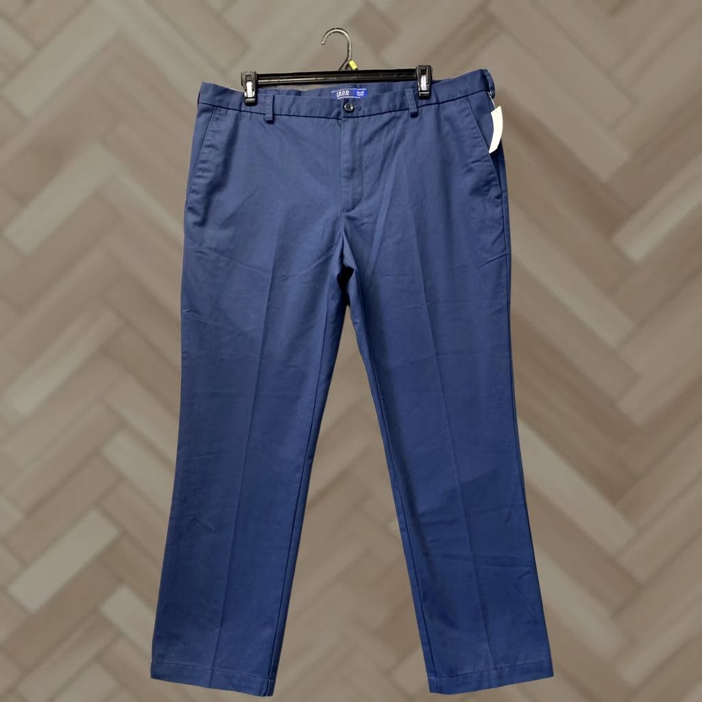 Izod VINTAGE Izod American Chino Pants Men's 40x30 Navy Chino Flat Front Straight Leg Regular Fit 40in Inseam Navy/Blue Mens Size US 40 / EU 56 - 1 Thumbnail