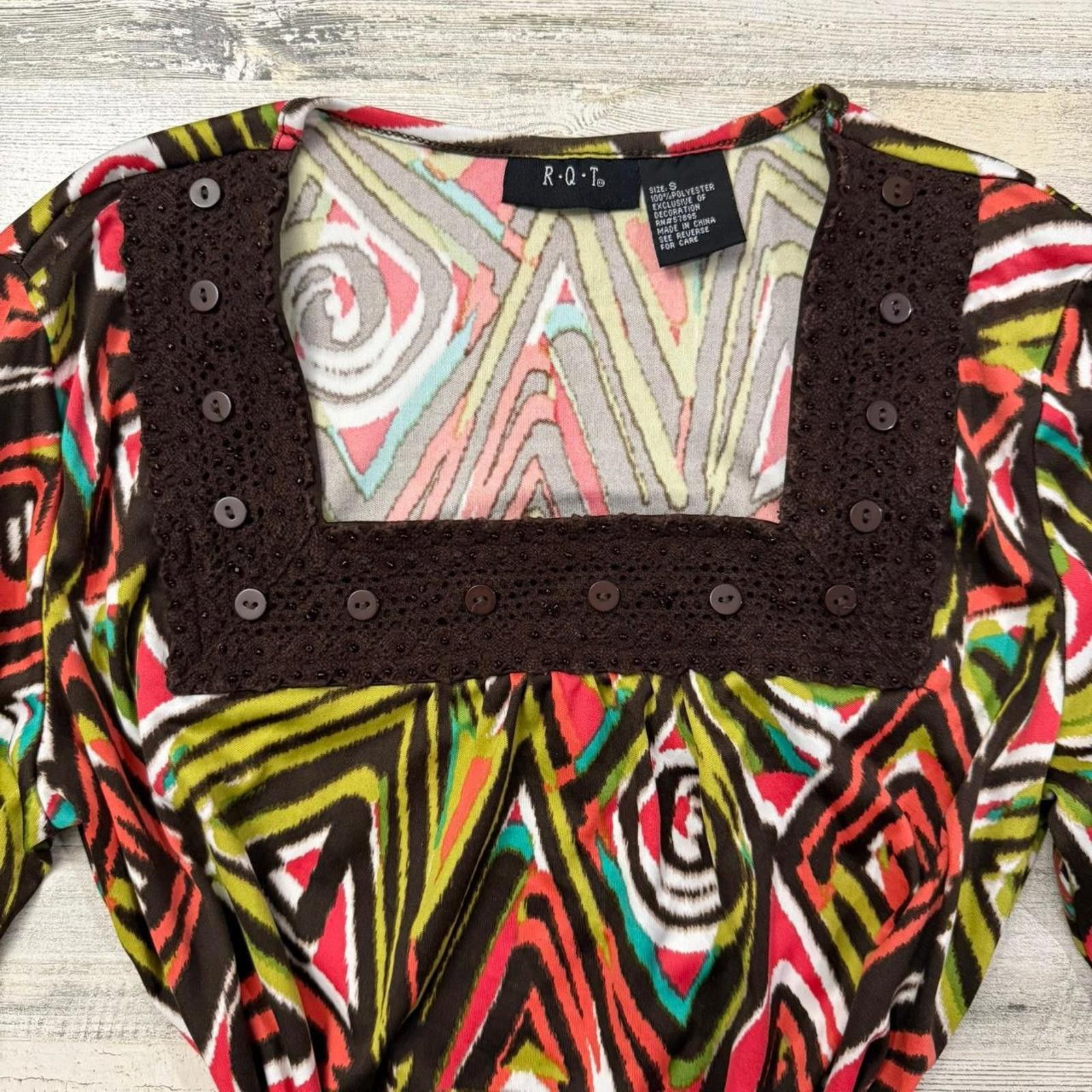 Designer Y2k R.Q.T Retro Abstract Boho Indie 3/4 sleeve small Size S / US 4 / IT 40 - 4 Thumbnail