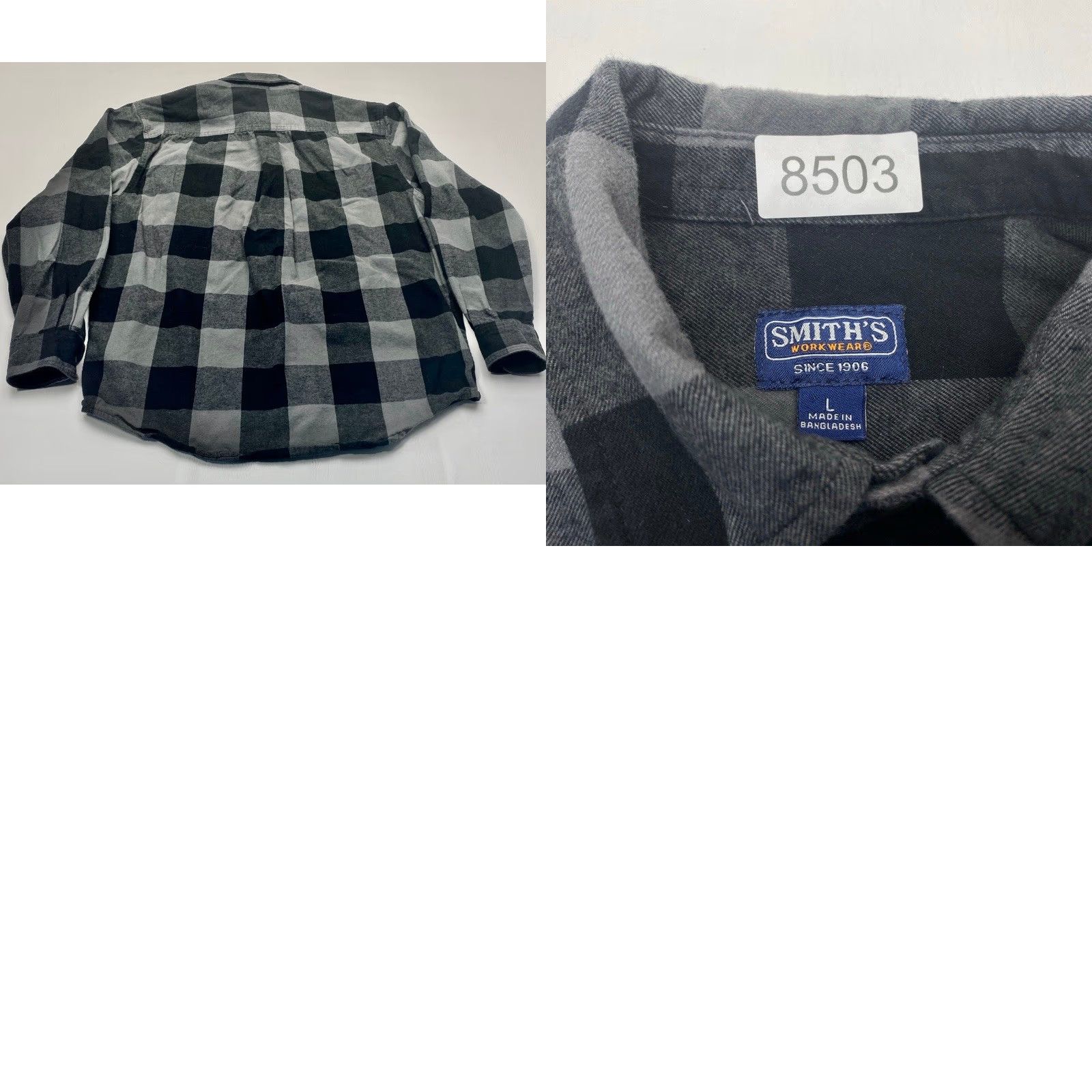Vintage Smith's Workwear Flannel Shirt Men Large Black Gray Plaid Long Sleeve 8503 Size US L / EU 52-54 / 3 - 9 Thumbnail