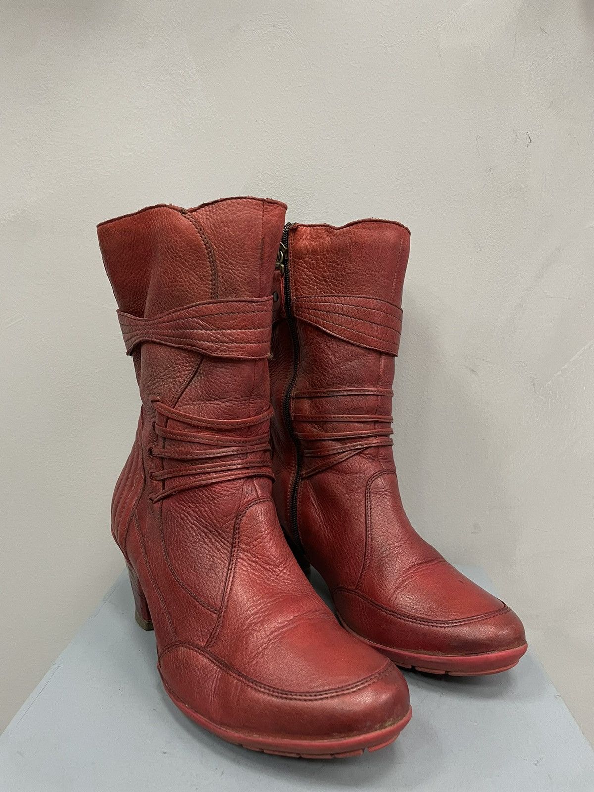 Diesel × Guidi × Vintage Rare 90s Red leather moto A.S. 98 style avant garde boots Size US 9 / IT 39 - 2 Thumbnail