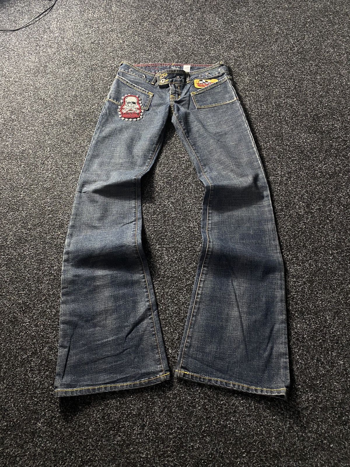 🔥90s VNTG Von Dutch Flared Bell Bottom Patchwork Jeans 27