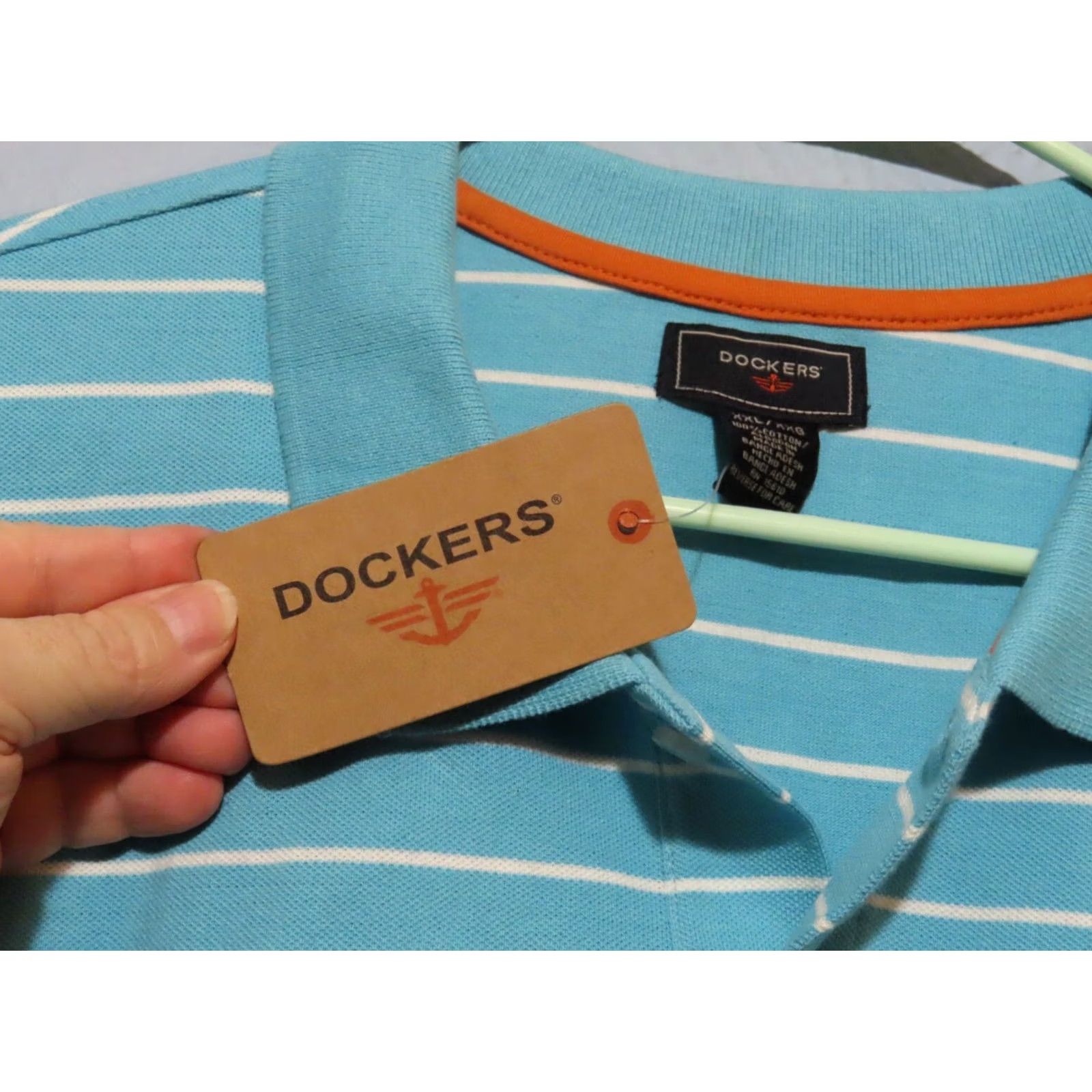 Dockers DOCKERS Polo Shirt Short Sleeve Striped Aquarelle Blue 2XL Men's NWT Regular Cotton Shirt Size US XXL / EU 58 / 5 - 5 Thumbnail