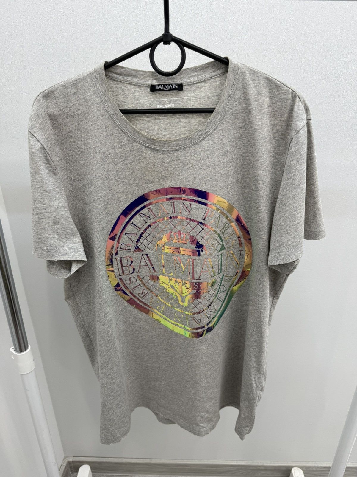 Balmain Balmain Logo Distressed Cotton T-shirt Tee Size US L / EU 52-54 / 3 - 1 Thumbnail