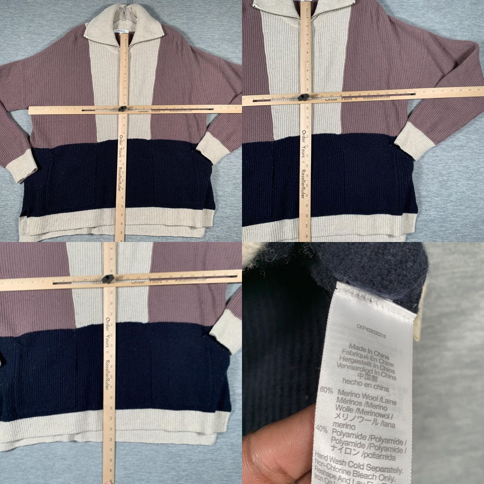 Madewell Madewell Sweater Womens L Multicolor Stripe Mock Neck 1/4 Zip Pockets Knit Size L / US 10 / IT 46 - 8 Thumbnail