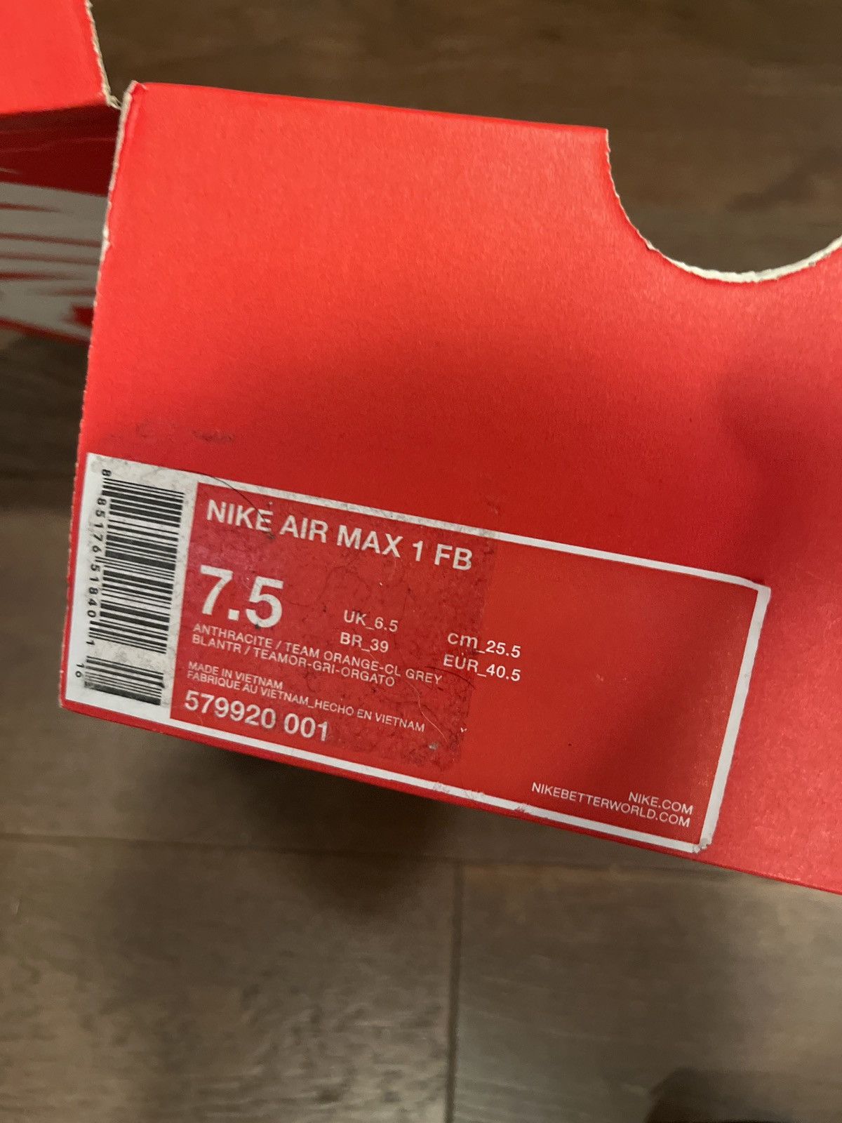 Nike Nike Air Max 1 FB Anthracite Team Orange Size US 7.5 / EU 40-41 - 6 Thumbnail
