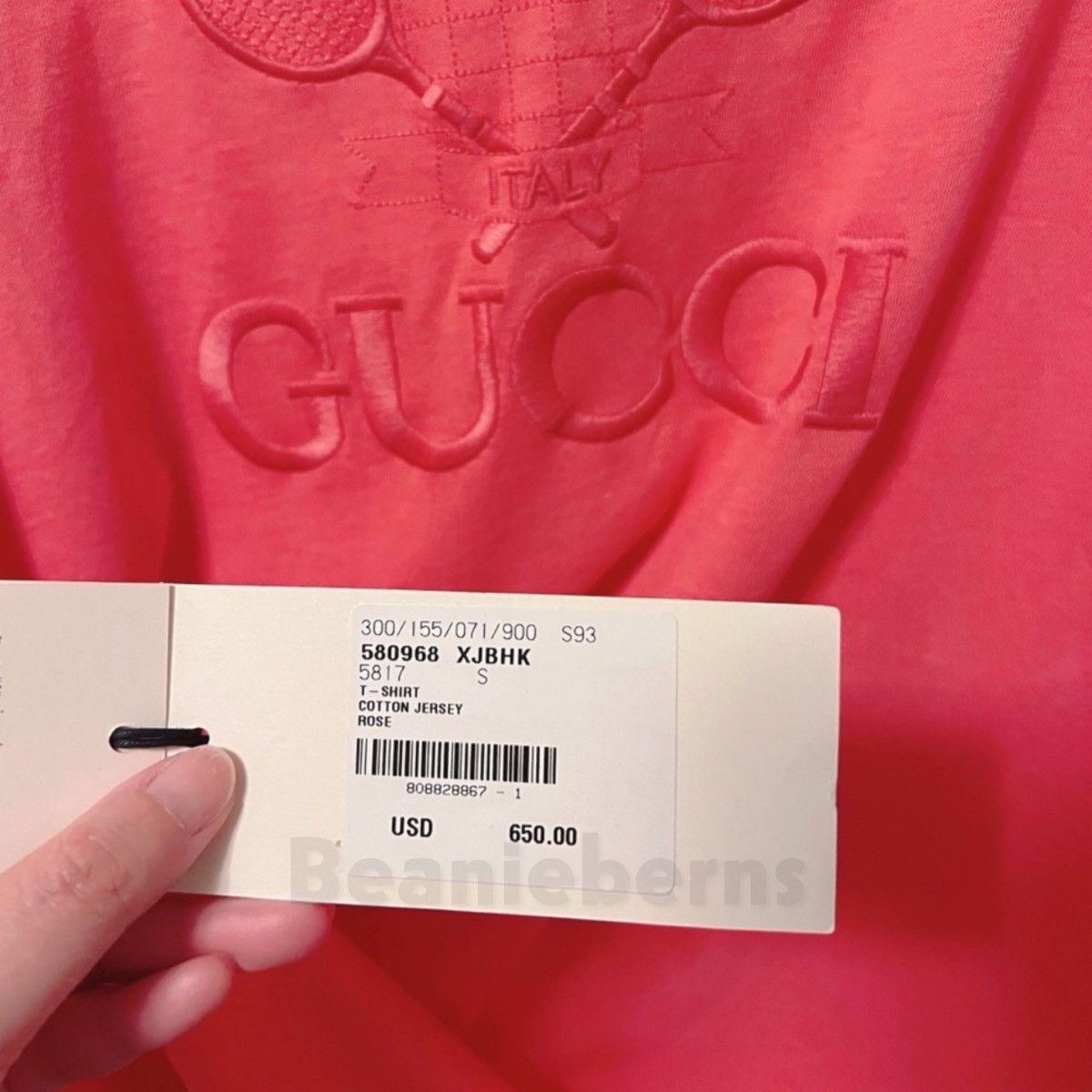 Gucci NWT Gucci T-Shirt Embroidered Tennis Cotton Jersey Tee Rose Size S / US 4 / IT 40 - 6 Thumbnail