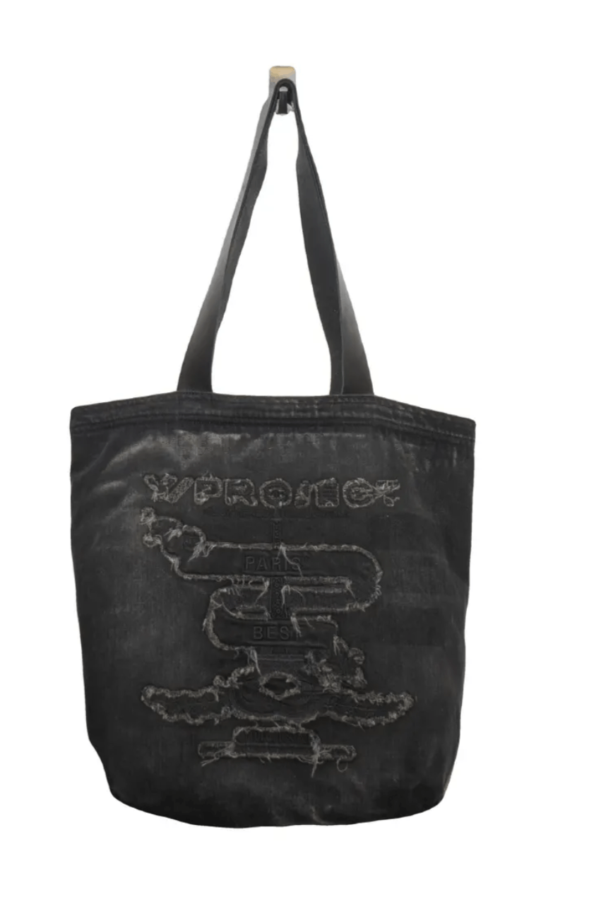 image of Yproject Padded Denim Tote Bag Leather Straps in Black, Men's