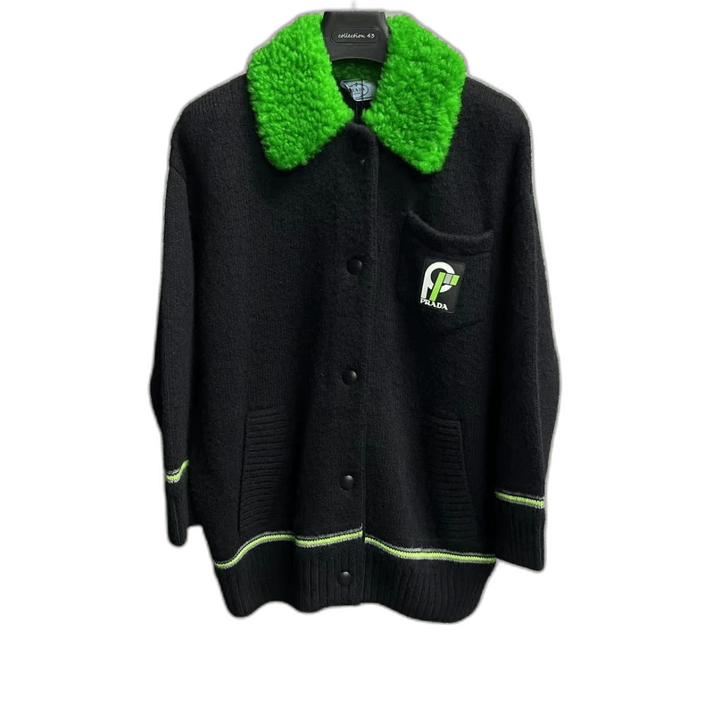 Prada Prada Black and Green Knitted Jacket with Logo Size US M / EU 48-50 / 2 - 1 Thumbnail