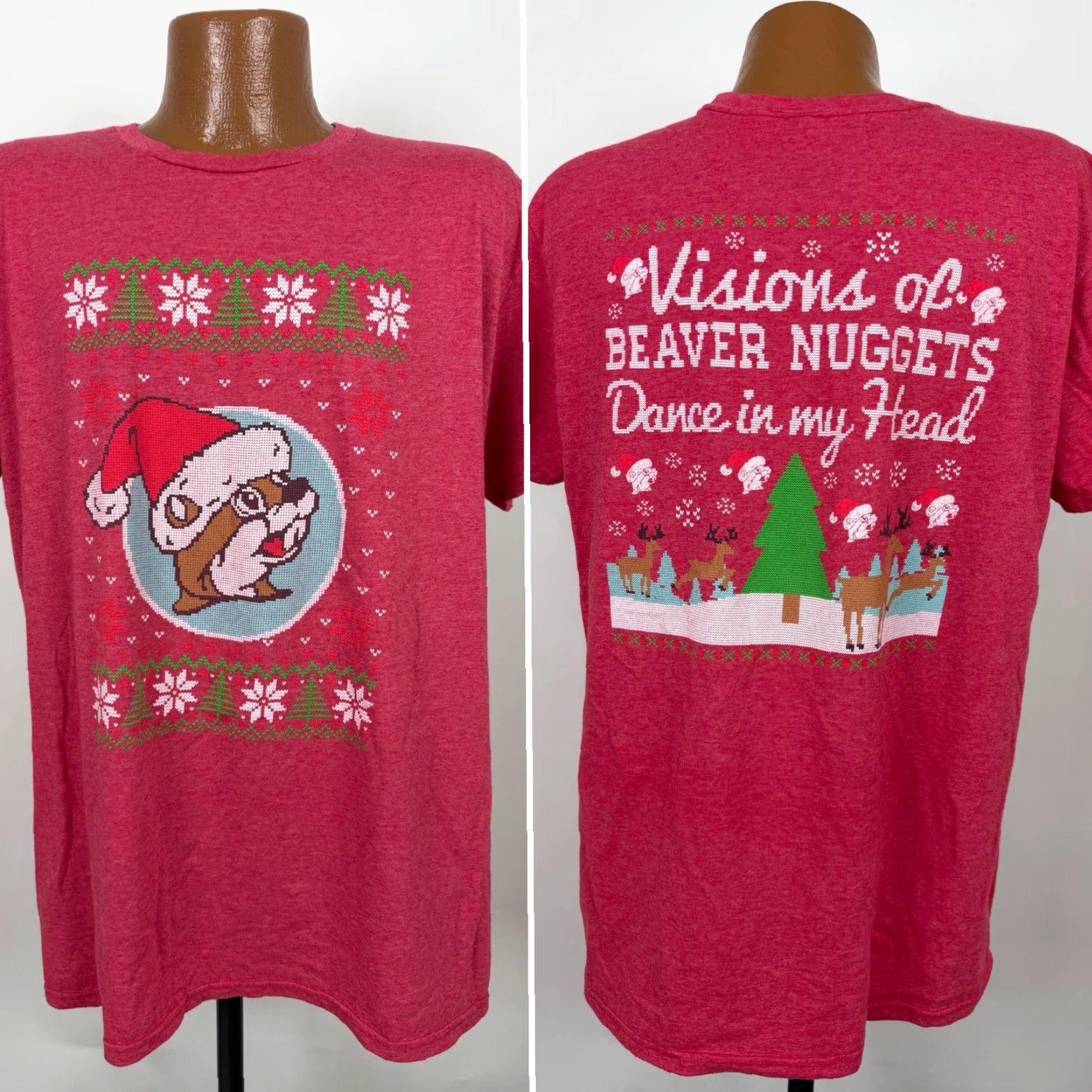 Vintage Buc-ee's Shirt T-Shirt Men XL Red Santa Claus Christmas Animals Holiday Graphic Print Short Sleeve Crew Neck Vintage: No Size US XL / EU 56 / 4 - 2 Thumbnail