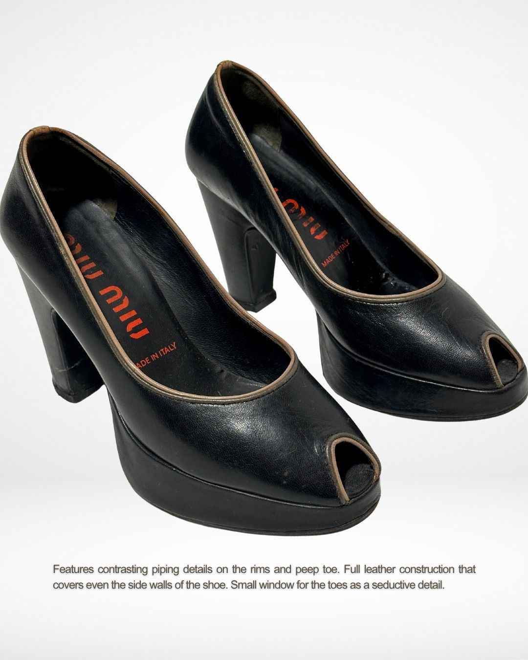 Miu Miu SS03 Peep Toe Horse Hoof Pumps Size US 5 / IT 35 - 1 Thumbnail