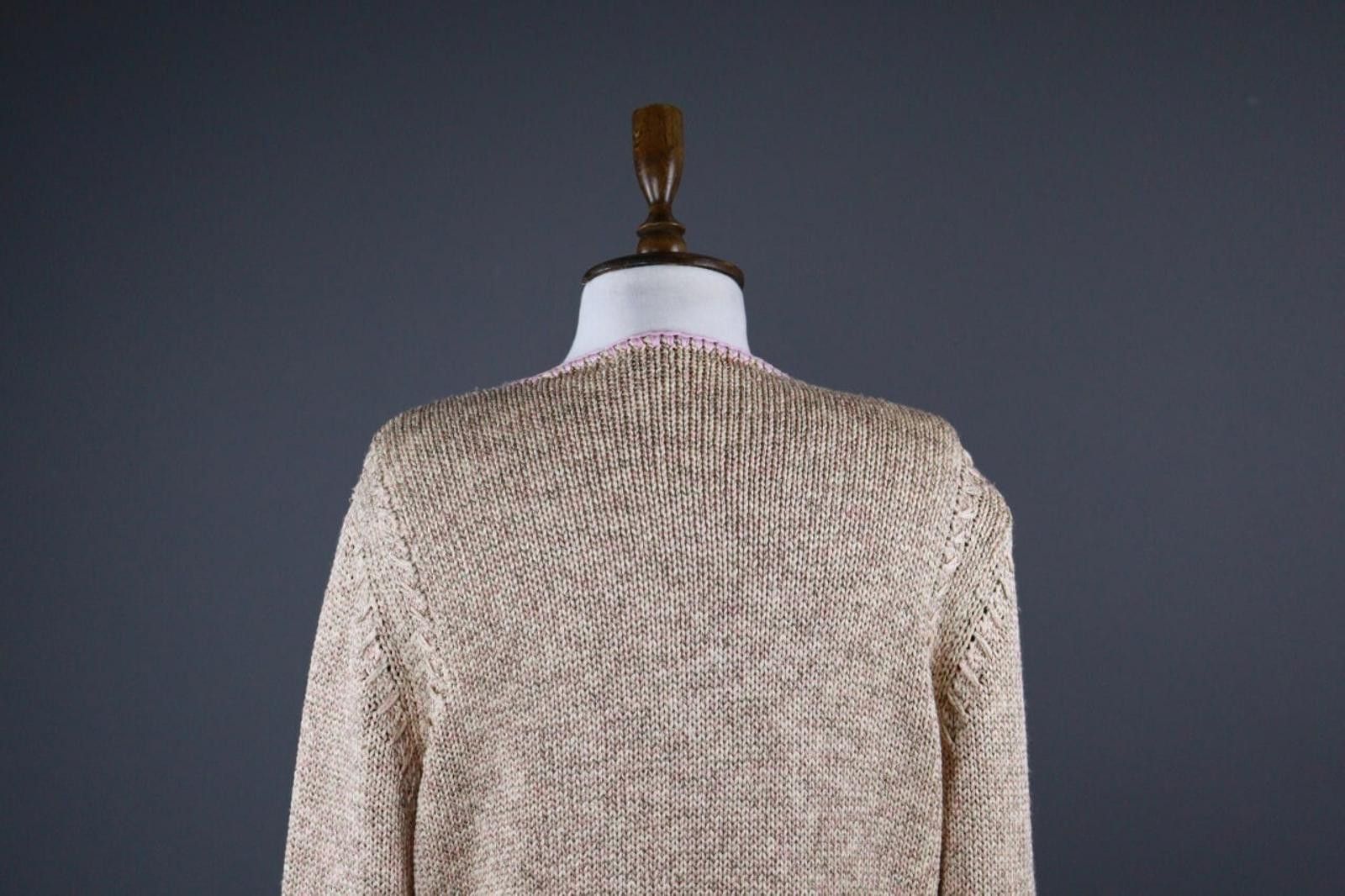 Designer Elisa Cavaletti Tan Acrylic V-Neck Cardigan Size 2XL Size XXL / US 16-18 / IT 52-54 - 4 Thumbnail