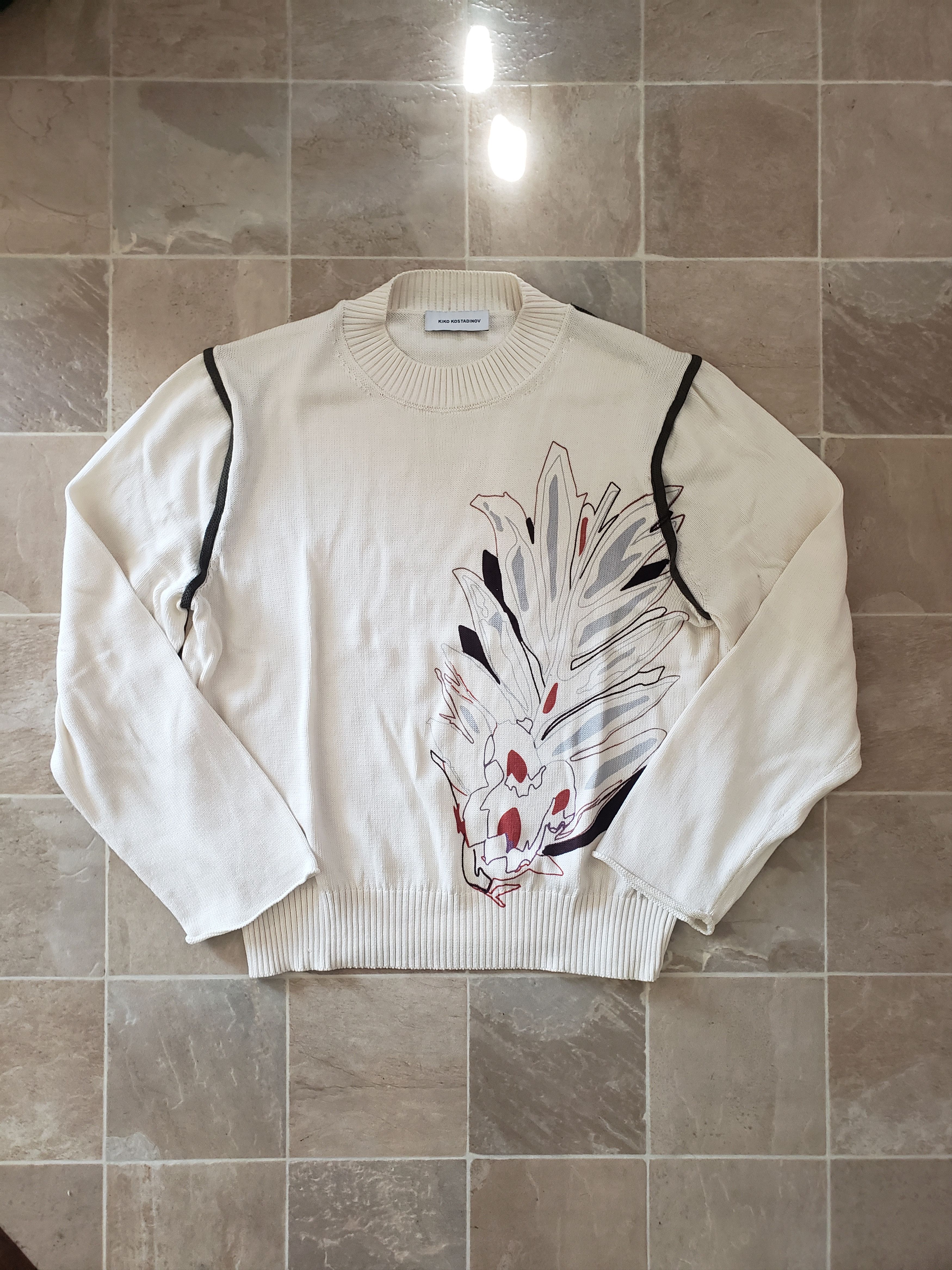 image of Kiko Kostadinov 0012 Futur Printed Knit Sweater in Cream, Men's (Size Medium)