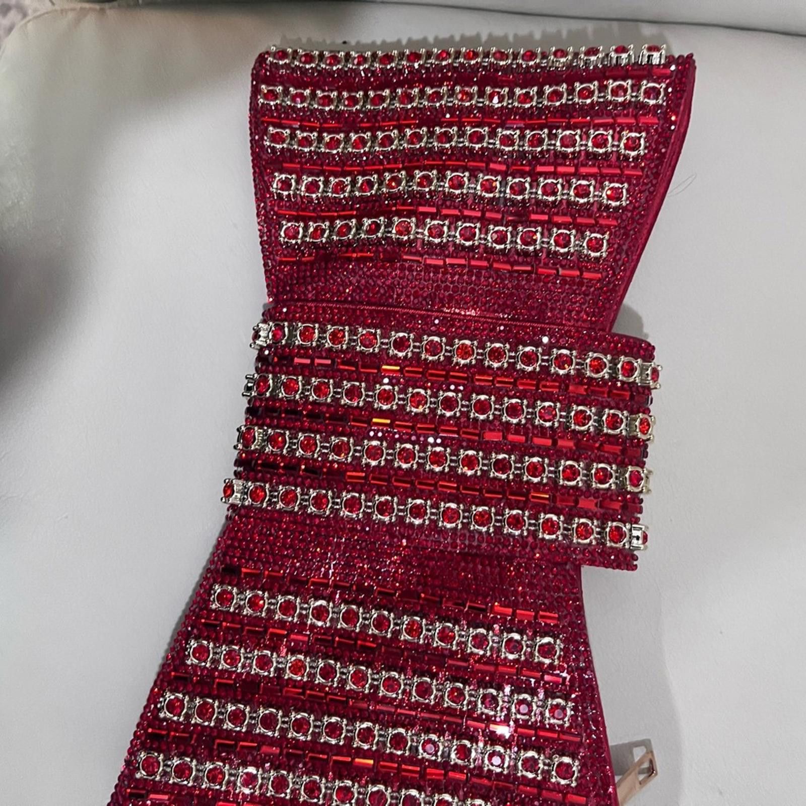 Other Elegant Red Clutch with Rhinestone Accents Size ONE SIZE - 4 Thumbnail
