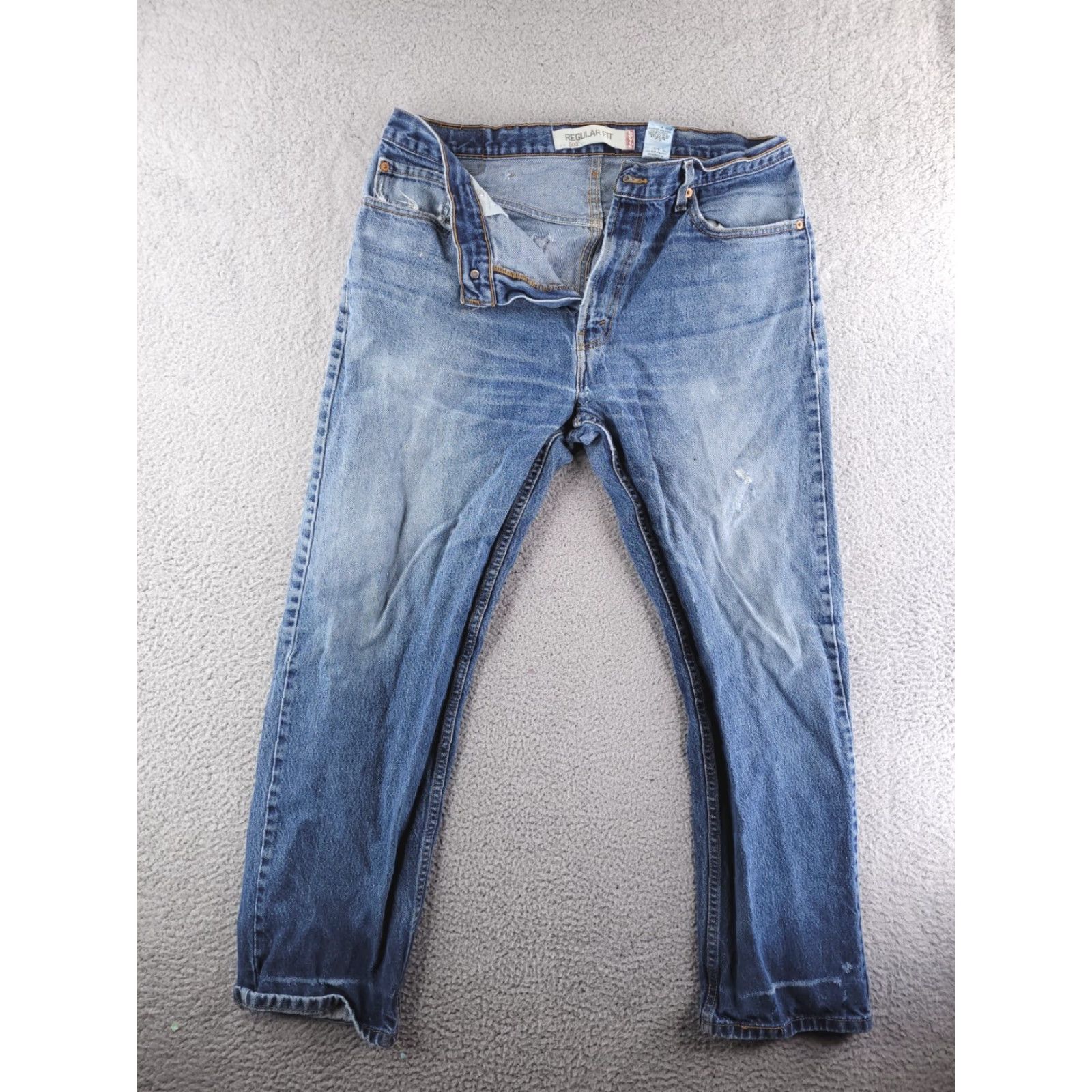 Levi's Levis Jeans Mens 36x30 Blue 505 Straight Fit Distressed Medium Wash Jeans Regular Distressed Men's Jeans 505 Straight blue 36x30 Size US 36 / EU 52 - 6 Thumbnail