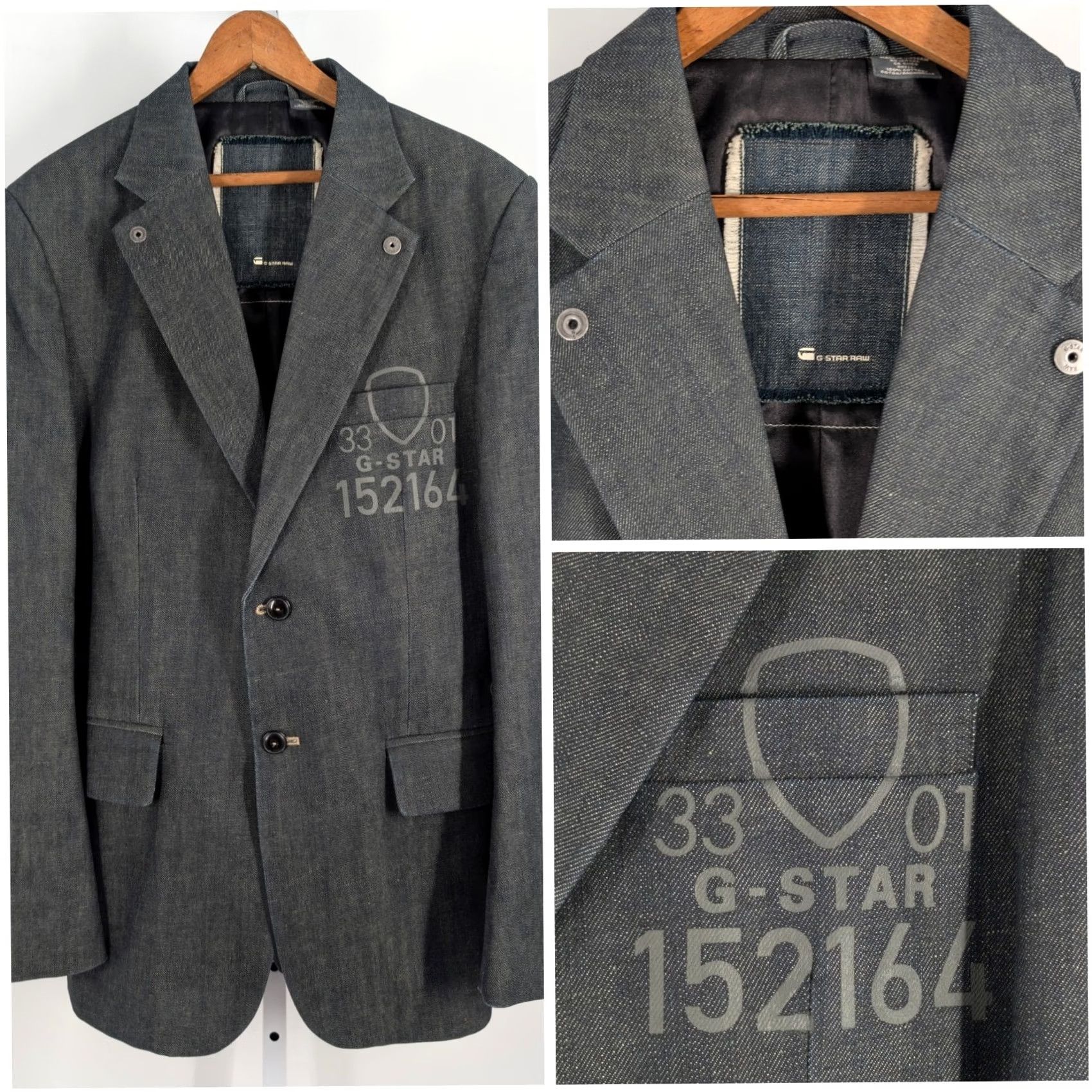 G-Star VINTAGE G-Star Raw Shield Blazer Denim Jacket XL 44 Mid-Length Men Blue Denim Coat Blazer Stars 2000s HipHop Rock Size US XL / EU 56 / 4 - 2 Thumbnail