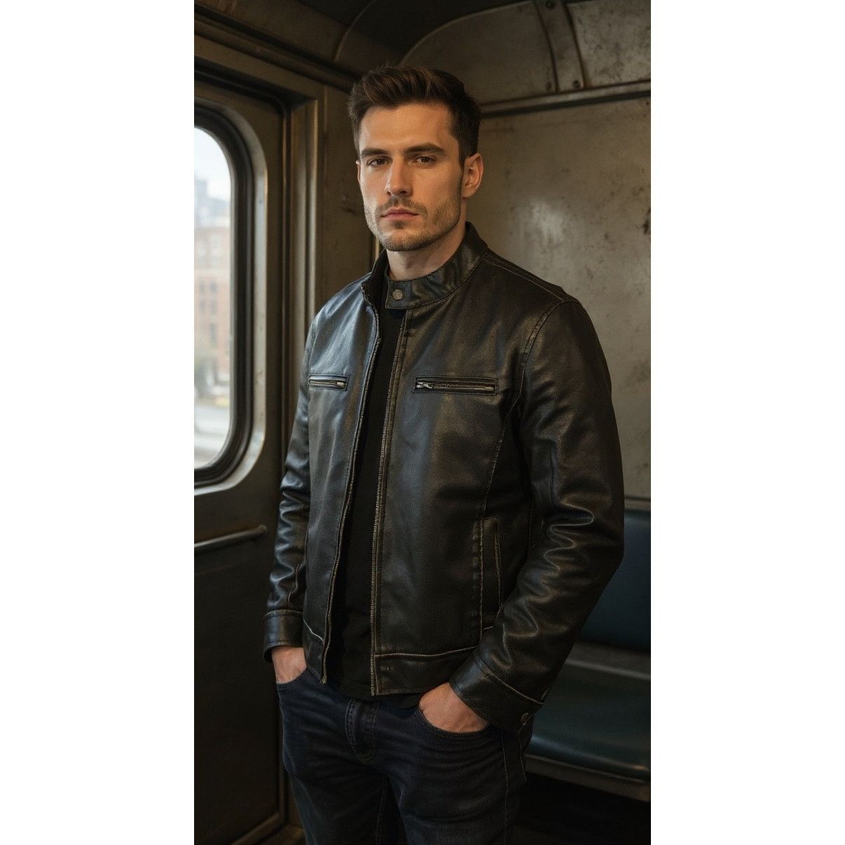 Black Rivet Black Rivet Men's Black Motorcycle Jacket Size Small Leather Size US S / EU 44-46 / 1 - 1 Thumbnail