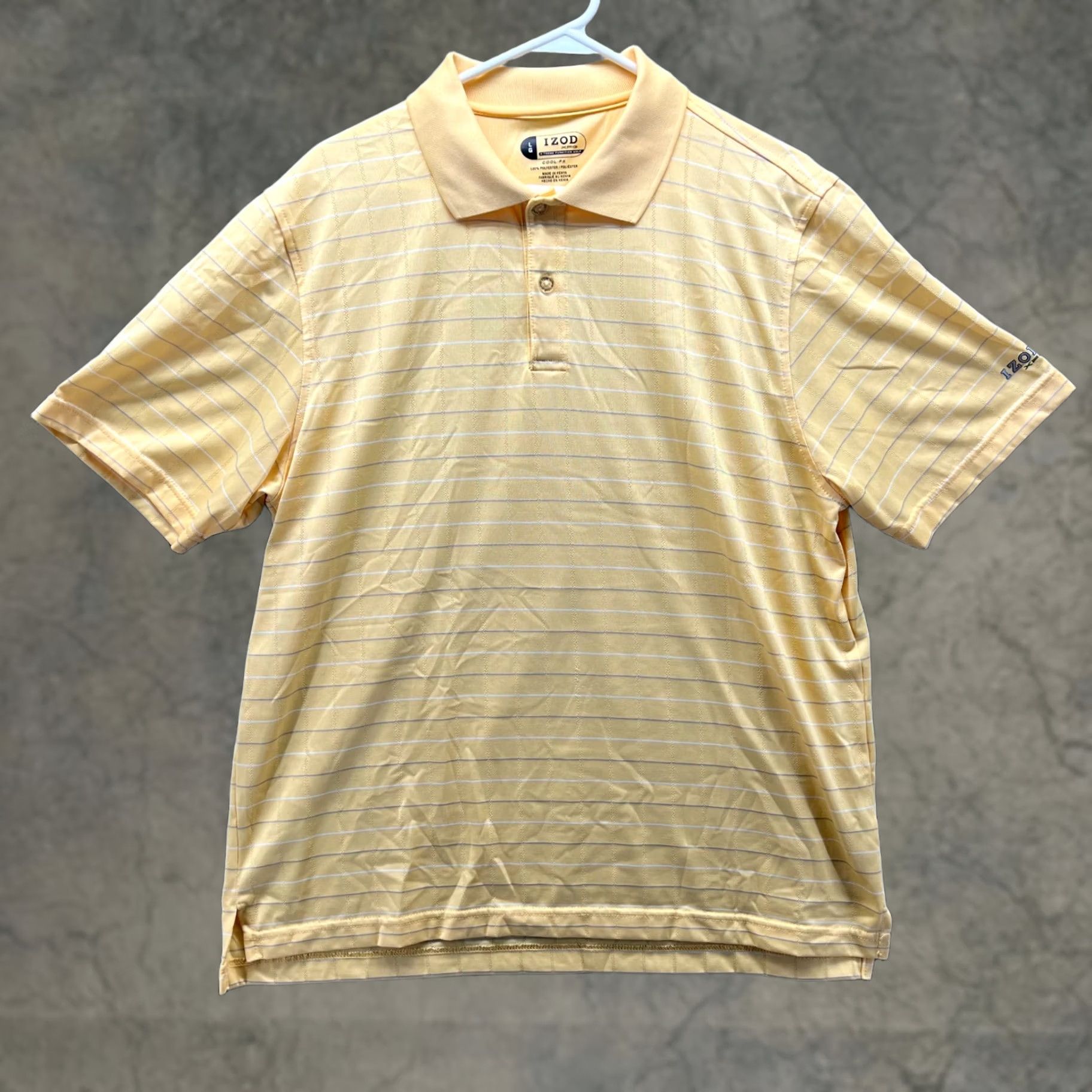 Izod IZOD Polo Shirt Mens L Yellow Striped 40 in Chest Short Sleeve Button Collared Golf Preppy Activewear Casual Size US L / EU 52-54 / 3 - 1 Thumbnail