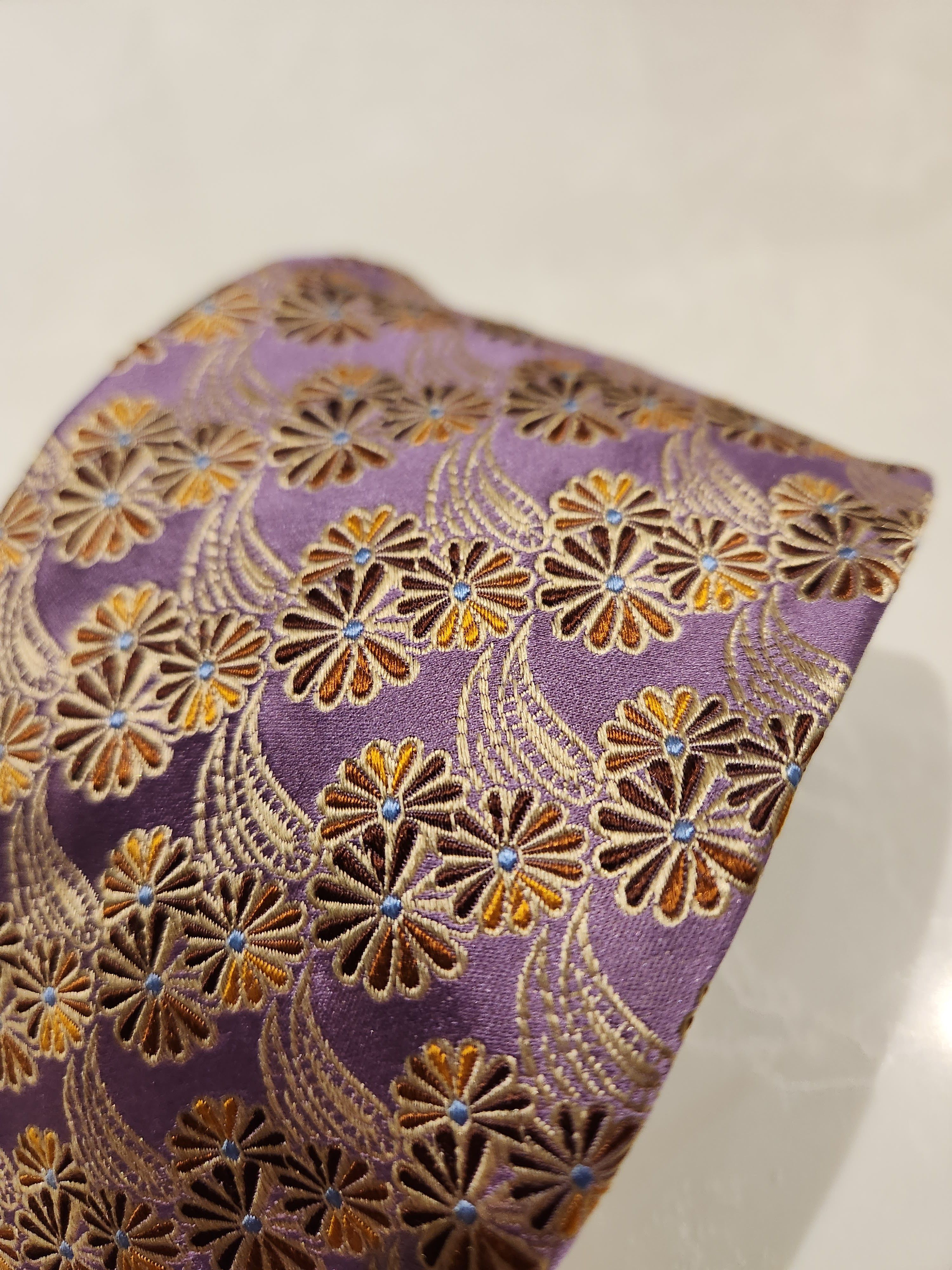 Robert Talbott BEST IN CLASS Purple Gold Floral Pattern Tie Size ONE SIZE - 5 Thumbnail