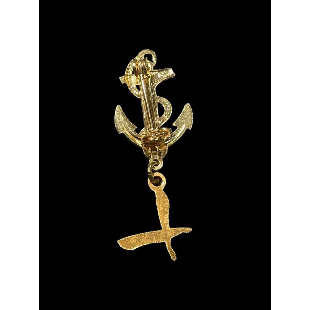 Vintage Gold Tone Nautical Anchor and Dangling Feathers Brooch Pin Size ONE SIZE - 2 Thumbnail
