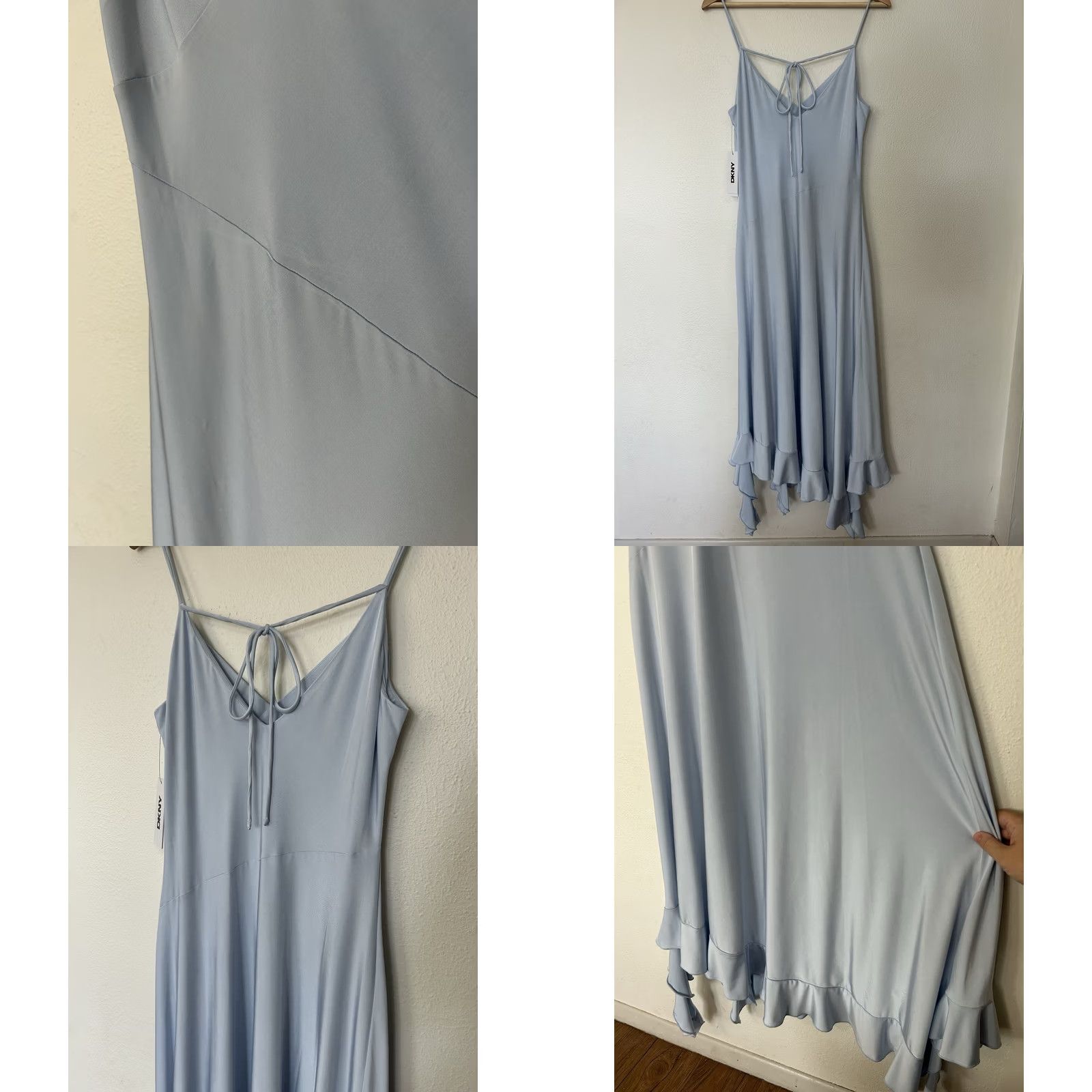 DKNY DKNY Slip Dress Midi Open Back V-Neck Ruffled Hem Light Blue 6 Women's Formal Party/Cocktail Size M / US 6-8 / IT 42-44 - 8 Thumbnail