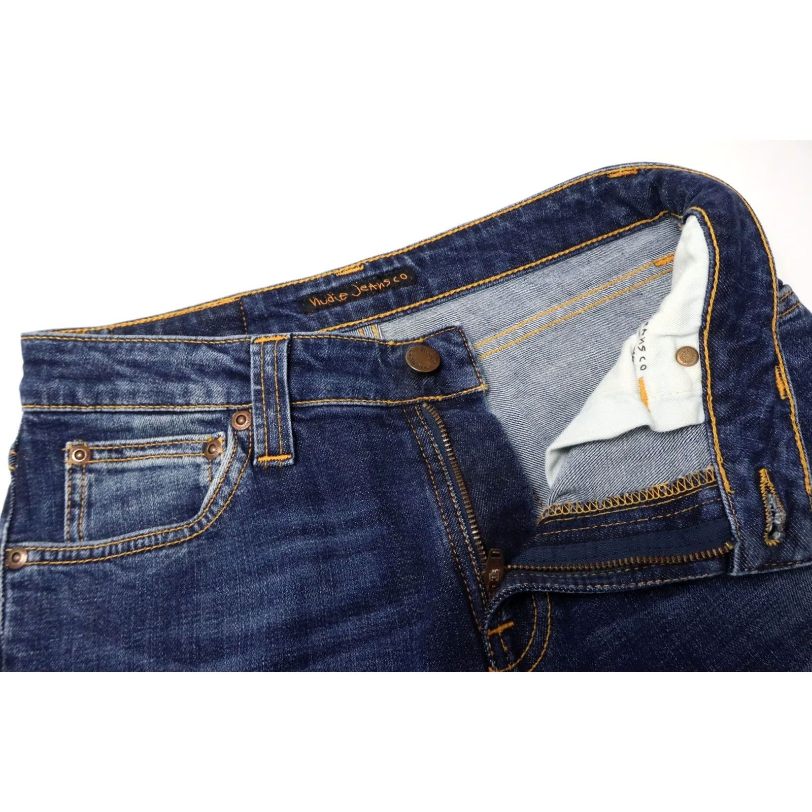 Vintage Nudie Skinny Lin Flat Love Jeans Mens W28/L32 Faded Whiskers Zip Fly Stretched Size US 28 / EU 44 - 4 Thumbnail