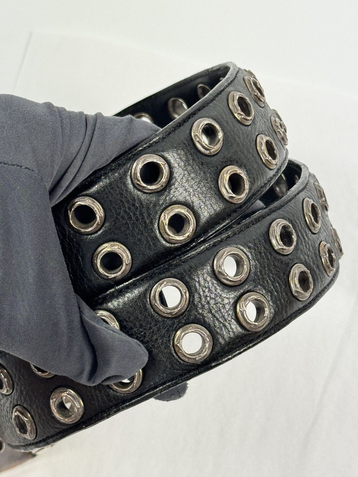 Chrome Hearts DOUBLE STUD STERLING SILVER LEATHER BELT +BUCKLE *RARE* Size 36 - 11 Thumbnail