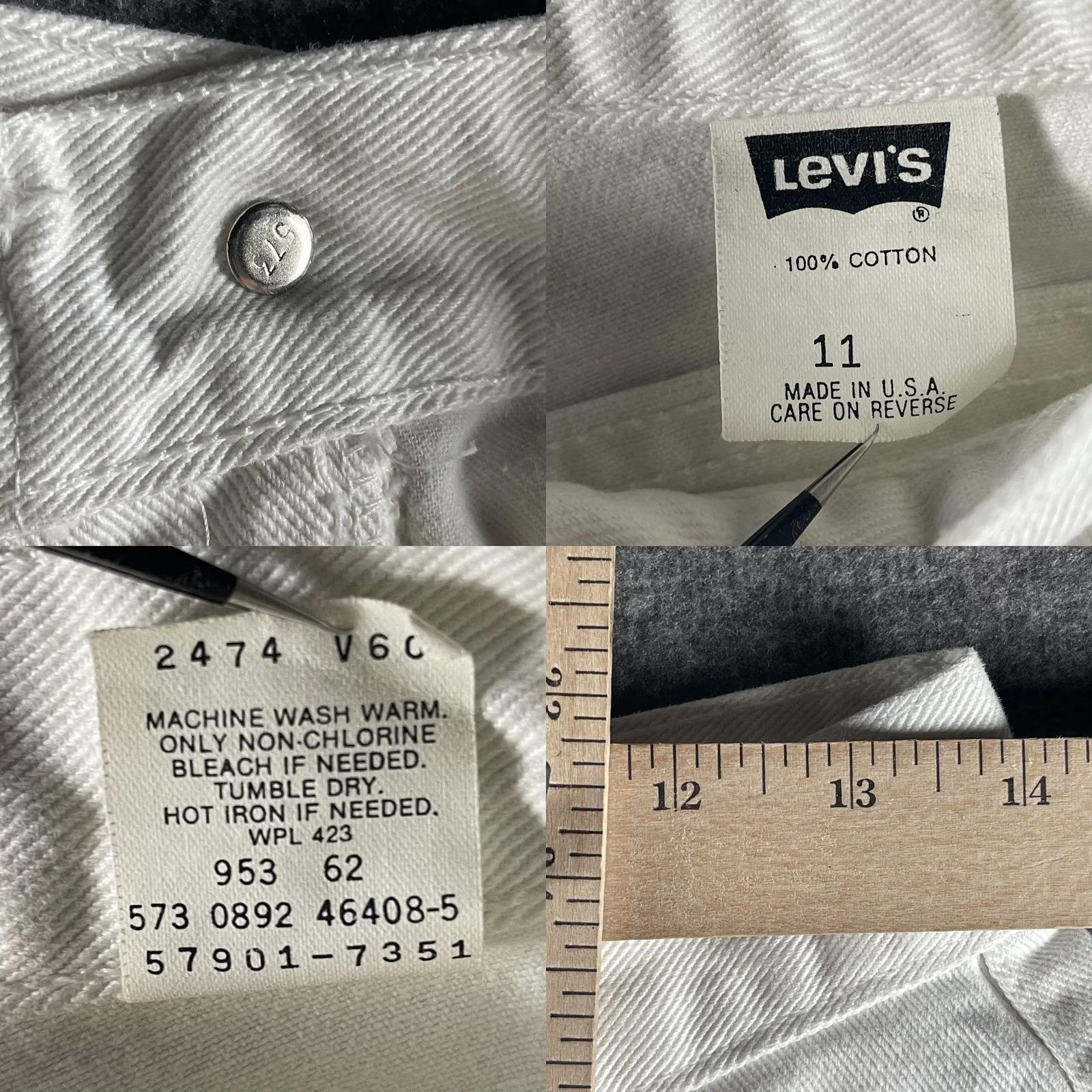 Levi's VINTAGE Levi's 900 Series Jeans Womens White High Rise Tapered 11 Inseam 30.5 in 100% Cotton Denim USA Made 27W 5-Pocket Zip Fly Womens Jeans Size 32" / US 10 / IT 46 - 8 Thumbnail