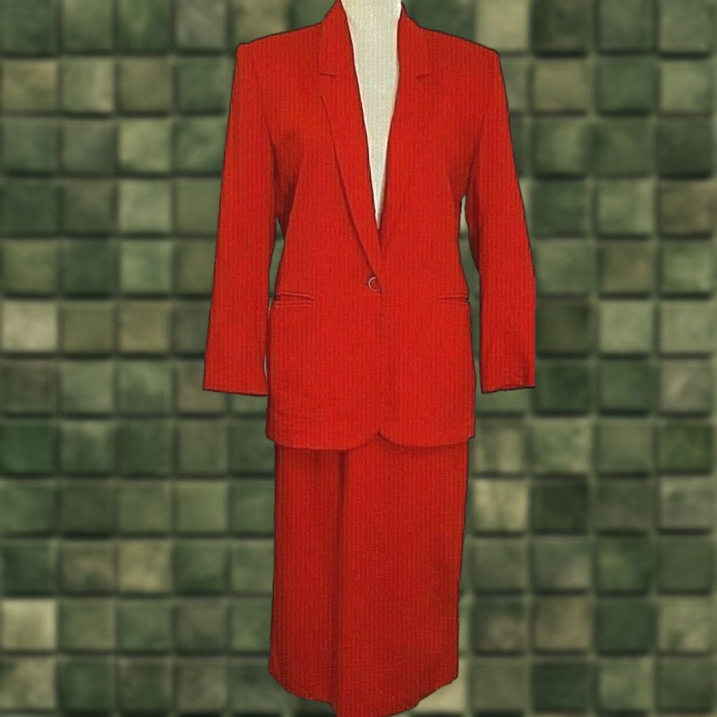 VINTAGE That's Me Wool Blend Skirt Suit Set Women's Medium Red