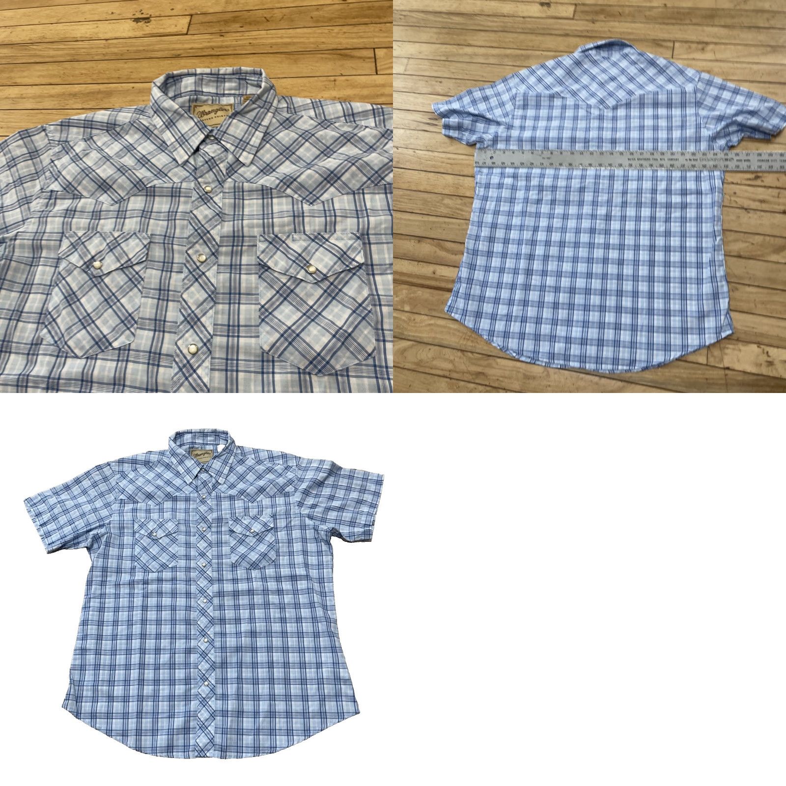 Wrangler VINTAGE Wrangler Western Shirt Men XL Pearl Snap Blue Plaid Cowboy Brushpopper XL 48" Shirt Mens Blue Plaid Pearl Snap Western Shirt XL 48" Wrangler Size US XL / EU 56 / 4 - 10 Thumbnail