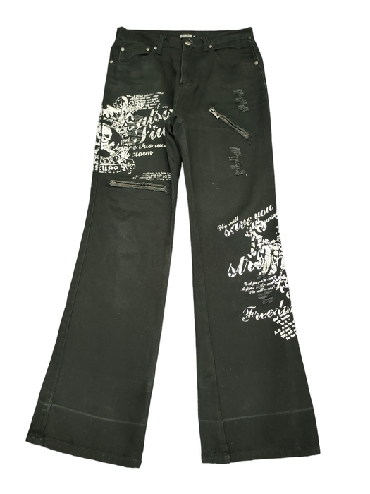 If Six Was Nine Flare Denim Ba-Tsu Studio Skull & Poem Punk Pants