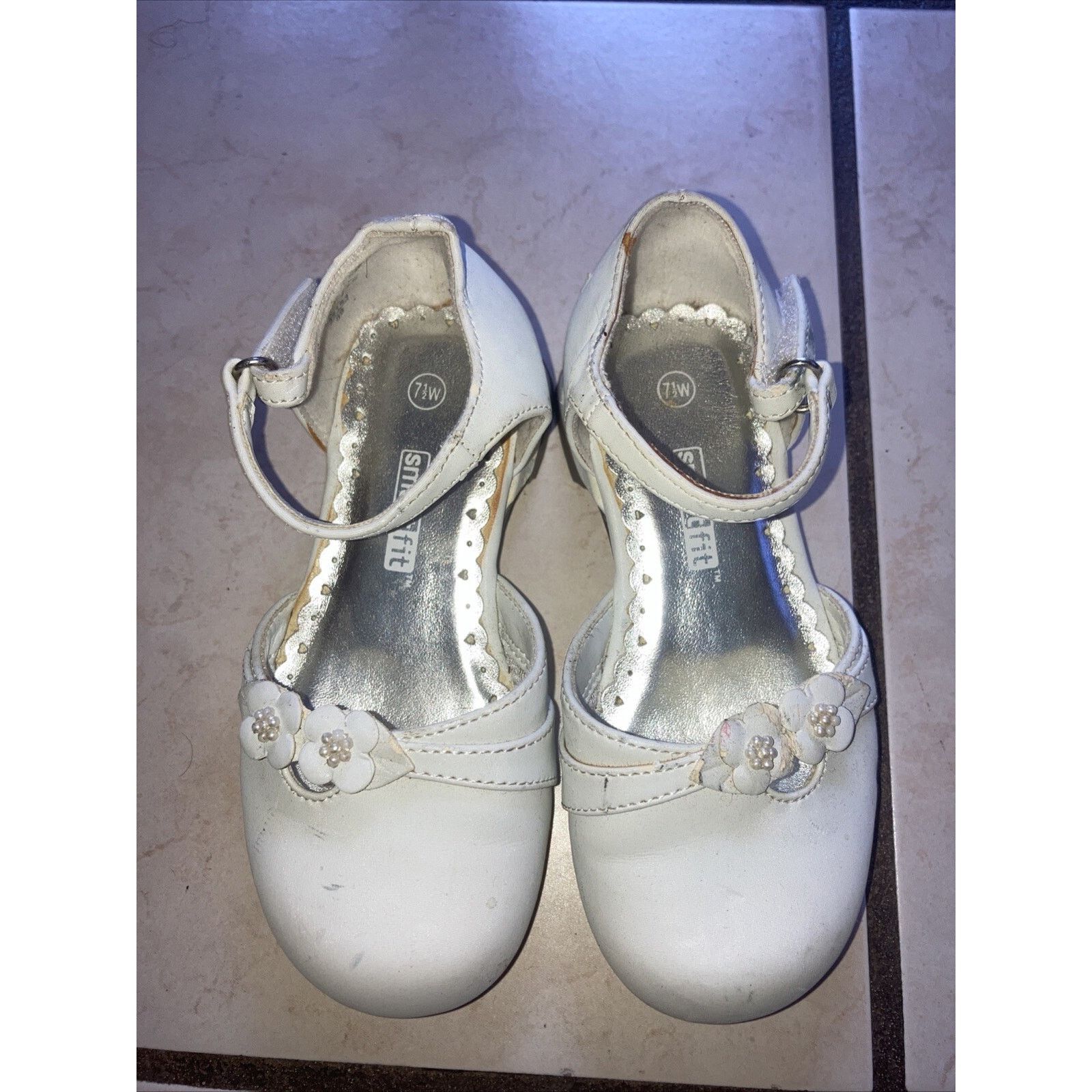 Other Smart Fit Baby Girls Sz 7 1/2 W White Mary Jane LeatherShoes Size US 7.5 / IT 37.5 - 1 Thumbnail
