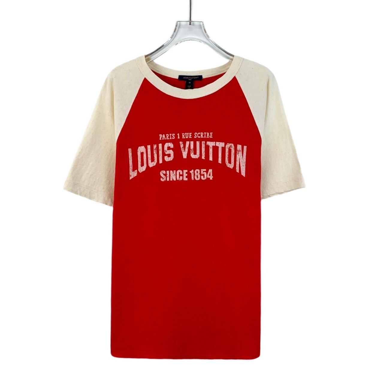 【used】LOUIS VUITTON ロゴTシャツ レッド/ホワイト　S Louis Vuitton Louis Vuitton Red Logo Print Cotton Crewneck T